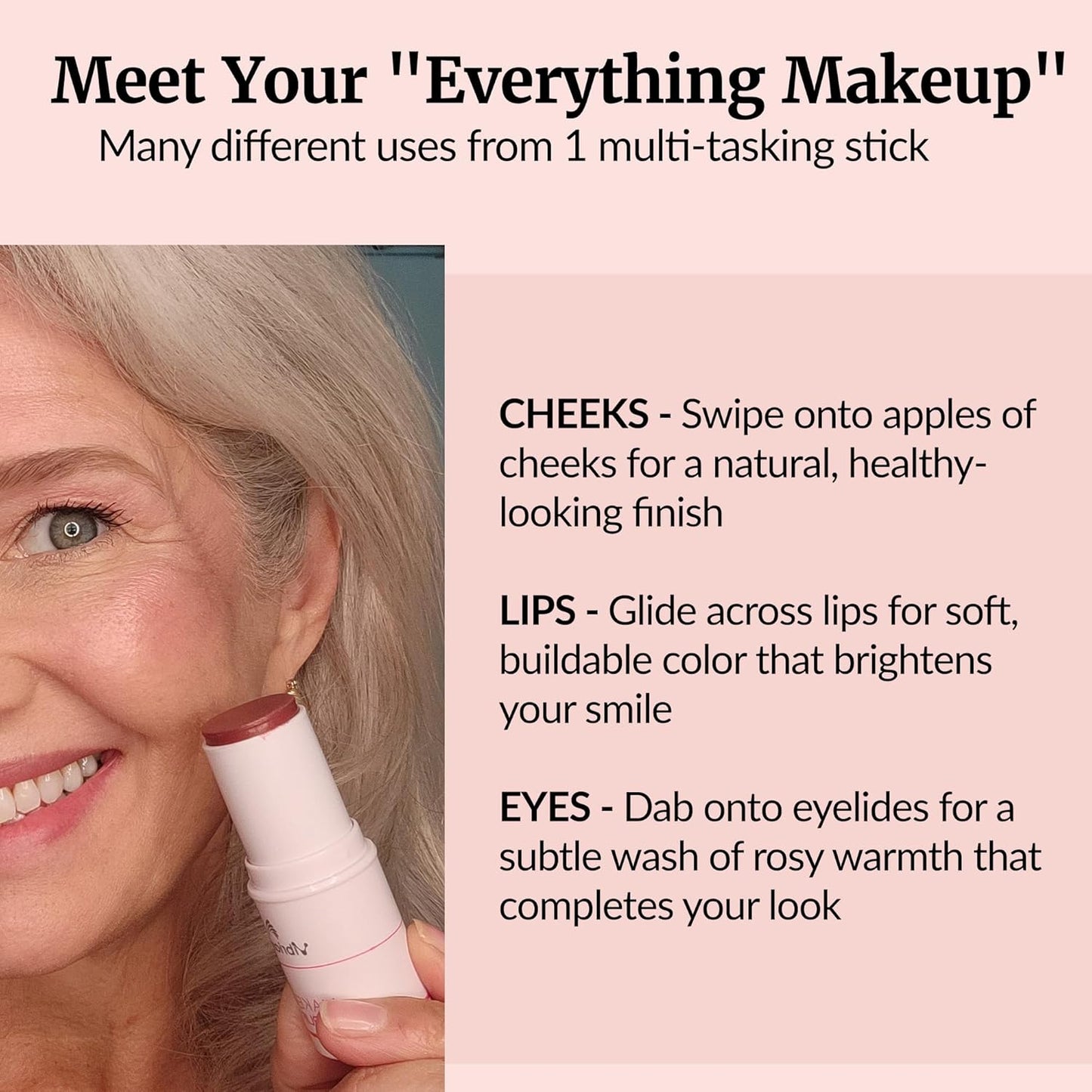 Vibriance Cream Blush Stick - All-in-One Blush, Lipstick, Contour for Mature Skin - Cheek Tint Creme Rouge - Makeup Simplified in Radiance