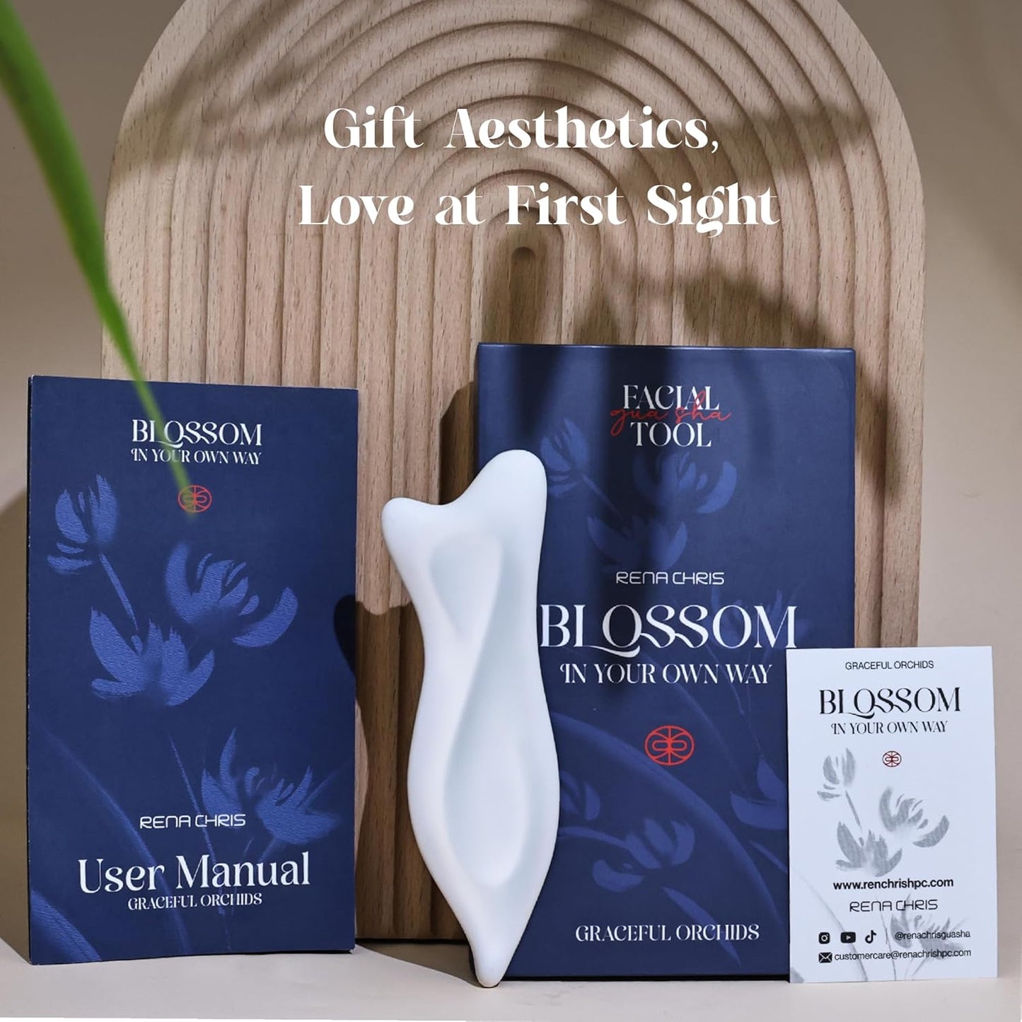 Rena Chris 3D Ceramic Gua Sha Facial Tools - Acupressure & Guasha for Face Massage, Jawline Sculpting, Puffiness Reduction- Skin Care Tool with User Manual