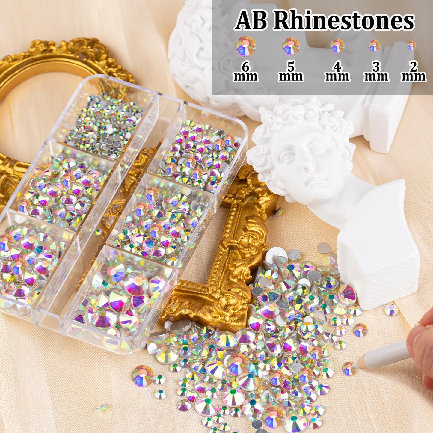 Colorful Face Gems for Makeup Set, Flatback Gorgeous Glass AB Gems+Mixed-Colored Crystals with Picker Pencil, Makeup Glue, Dual-End Dotting Tool, Tweezer for Eye Body Hair Make-up and Nail Art Deco