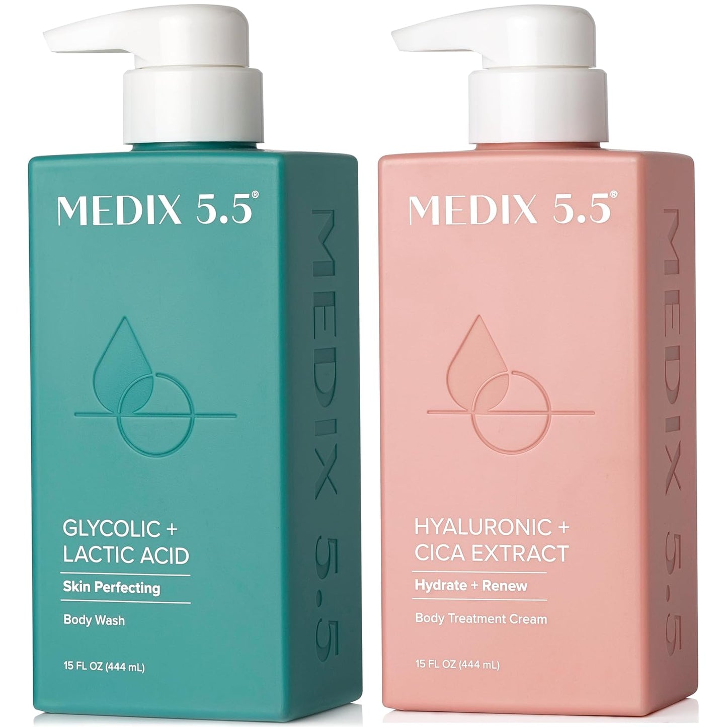 Medix 5.5 Exfoliating AHA Glycolic Acid Face & Body Scrub Cleanser + Hyaluronic Acid Moisturizing Body Cream Lotion Skin Care 2PC Set | Alpha Hydroxy Acid & Lactic Acid Foaming Body Wash & Face Wash