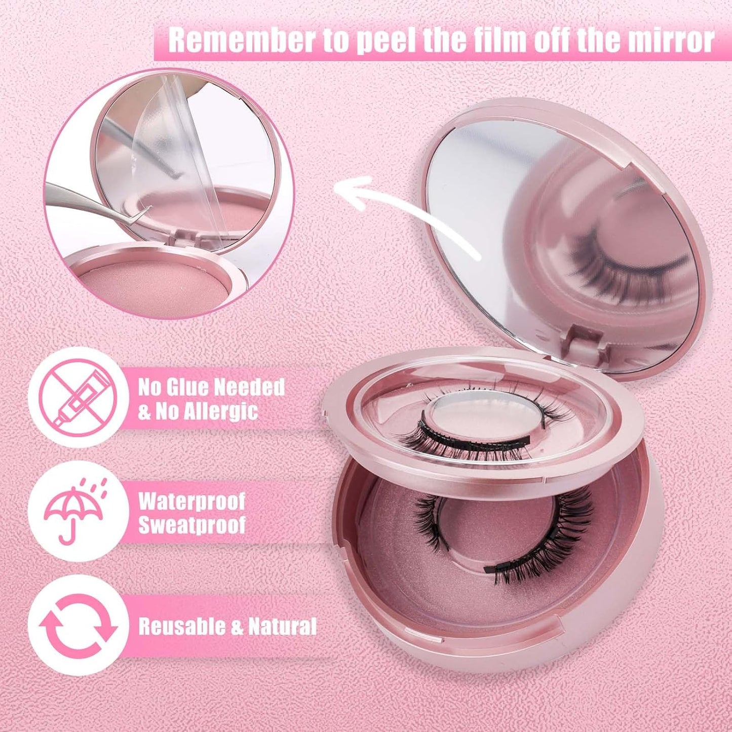 2 Pairs Magnetic Eyelashes with Applicator Waterproof Magnetic lashes Natural Look Reusable Eyelashes Easy to Wear and Remove No glue needed (R3+A05)