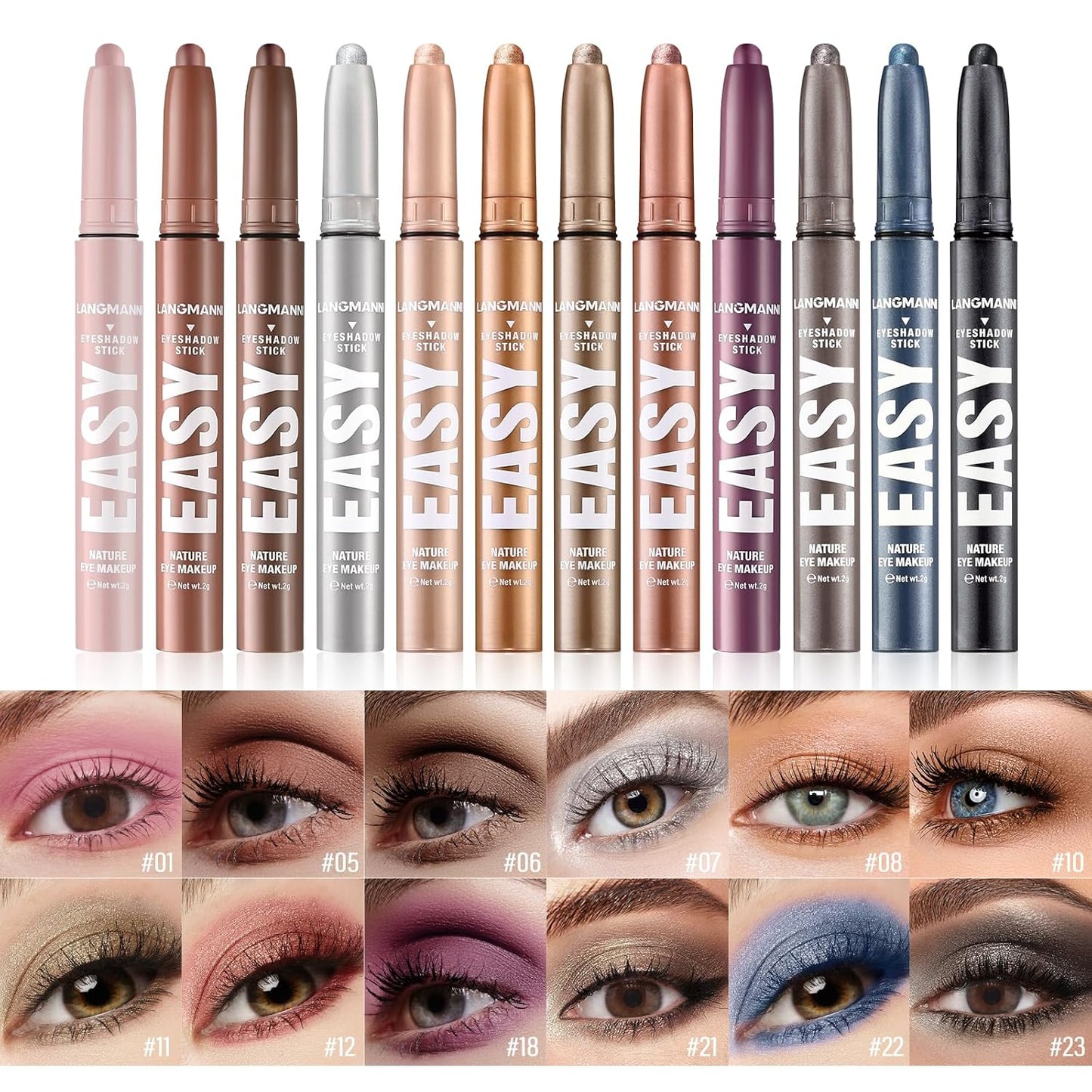 Jolilab Eyeshadow Stick, 2 Colors Matte Professional Bright-Colored Contouring and Highlight Stick, Cream Waterproof Long Lasting High Pigmented Eye Shadow.