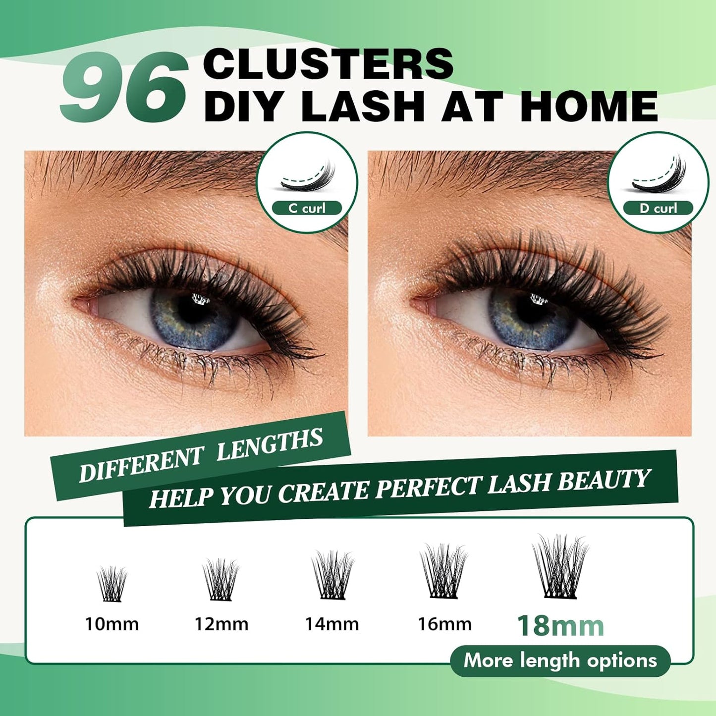 Lash Clusters 96pcs Individual Lashes Y08 D Curl 14mm Cluster Lashes KEYYOU Volume Wispy Lash Extension Soft&Comfortable Easy DIY at Home(Y08 D-14mm)