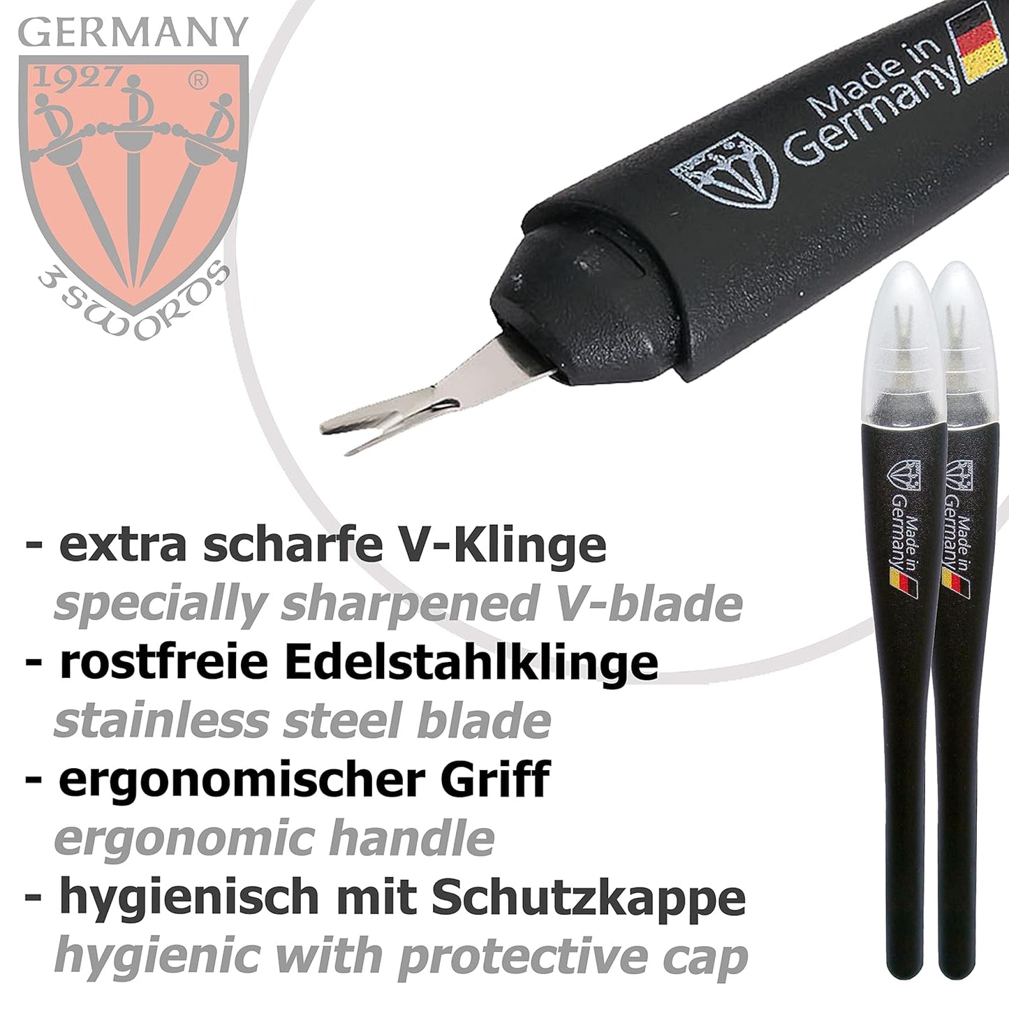 3 Swords Germany - Brand Quality Cuticle Knife Trimmer Remover Cutter (2 pcs.) Manicure Pedicure Grooming for Professional Finger & Toe Nail Care by 3 Swords, Made in Solingen Germany