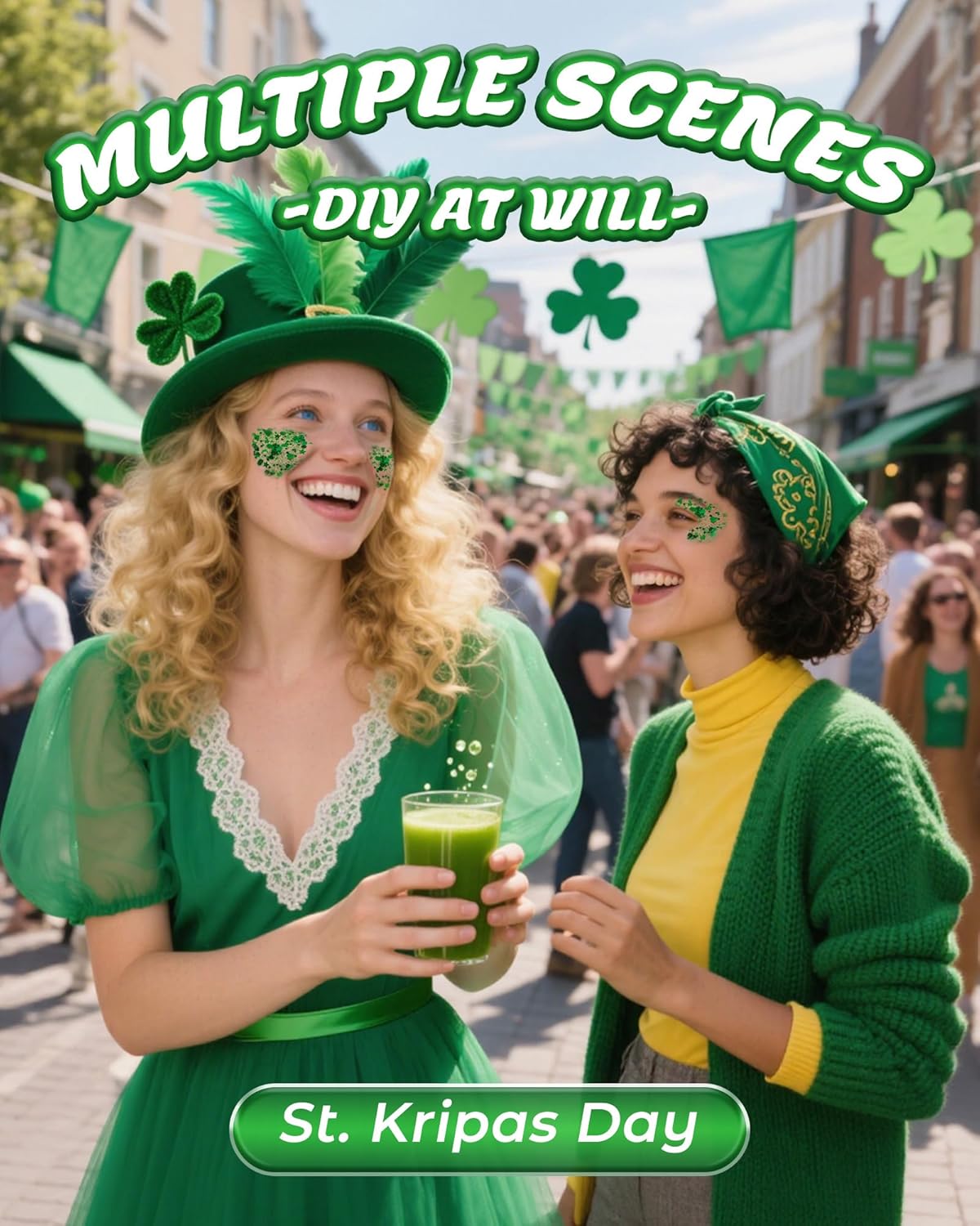 6PCS Green Face & Body Glitter Gel Kit - Holographic Chunky Sequins for Festival, Rave Accessories | Green Face Paint for Women, Kids Sparkling Makeup | Easy to Apply & Wash Off