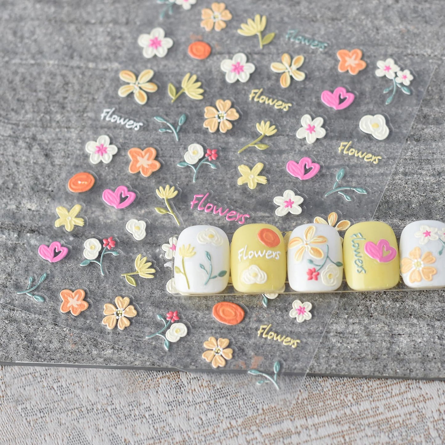 SILPECWEE 8 Sheets Flower Nail Art Stickers 3D Flower Daisy Nail Stickers Self-Adhesive Nail Design Stickers Spring Nail Decals for Nail Art Decoration Accessories