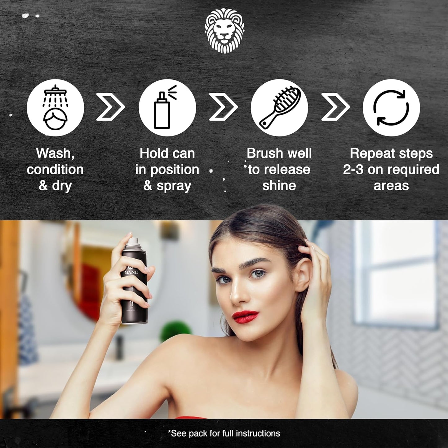 Mane Hair Thickening Spray & Root Touch Up, Instantly Thicker Hair for Men & Women, Fill in Hairlines and Hide Thinning and Fine Patches - Gray, 12 Colors (6.76 oz)