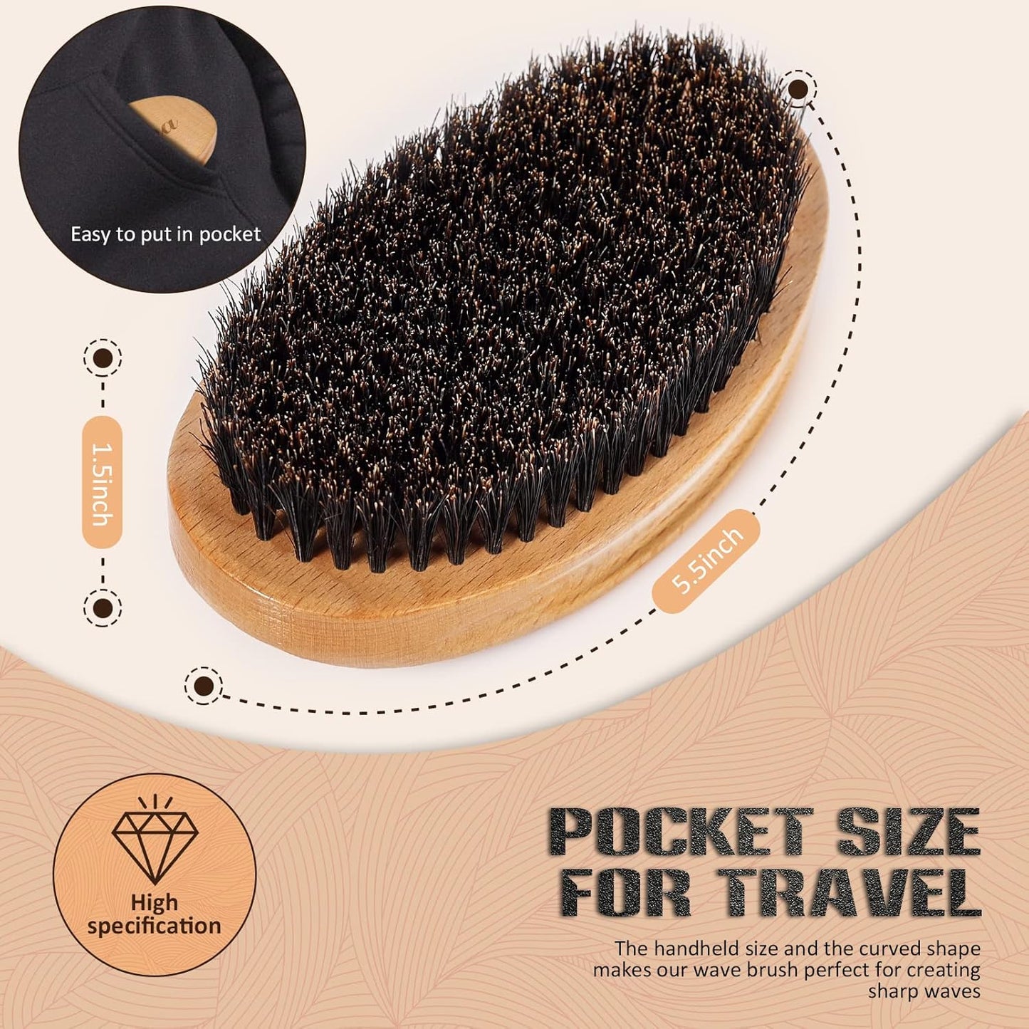Wave Brush for Men - Beech Wood & Black Boar Bristle Brush for Cultivating Beards, Hair Waves, and Wolfing