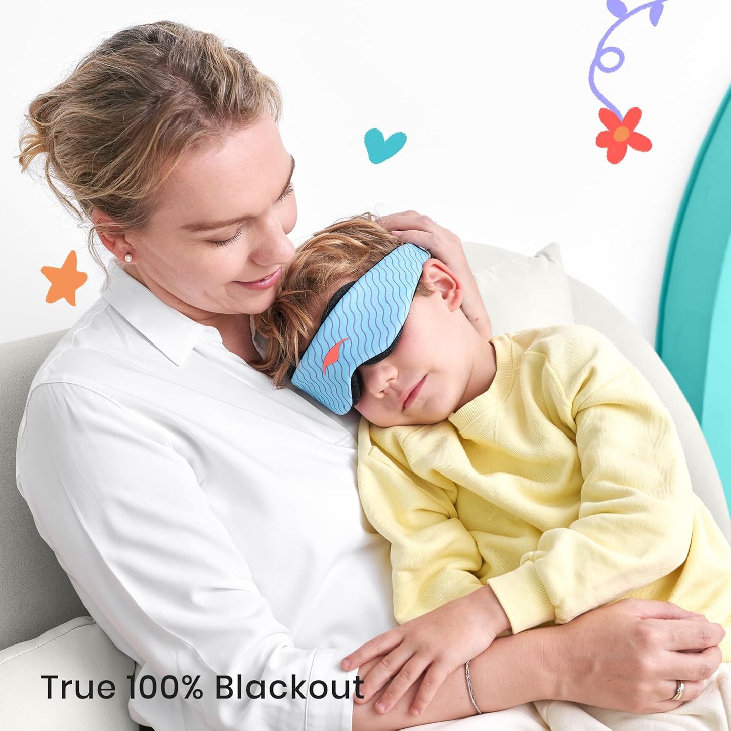 Manta Kids Sleep Mask - Comfy & Cute Blackout Sleeping Mask with Adjustable Eye Cups, Soft & Breathable Machine Washable Kids Eye Mask for Girls, Boys, Toddler Aged 6+ (Arctic Blue)