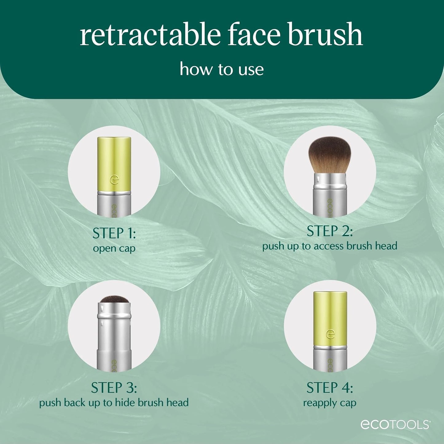 EcoTools Retractable Face Makeup Brush, Kabuki Brush for Foundation, Blush, Bronzer, & Powder, Travel Friendly & Perfect for On The Go, Eco Friendly, Synthetic & Cruelty Free Bristles, 1 Count