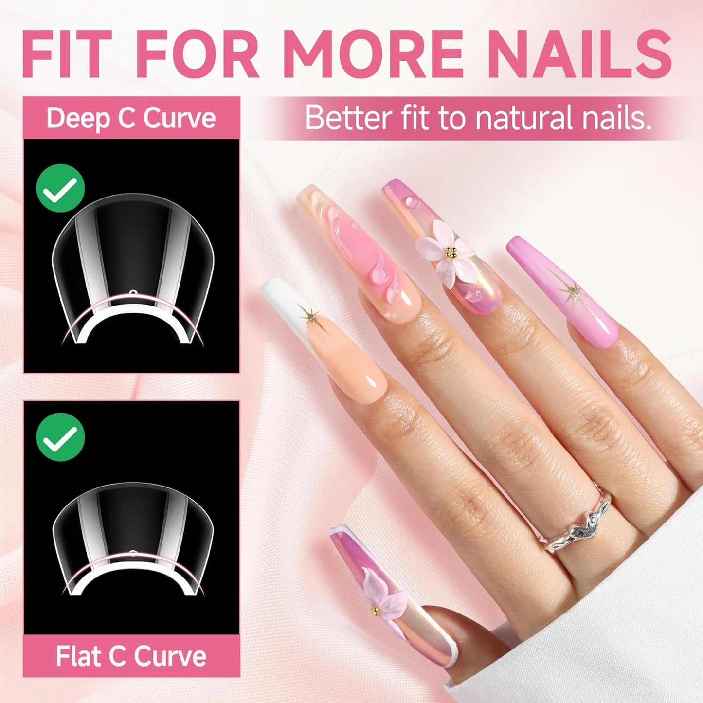 UNA GELLA Extra Long Coffin Nail Tips No C Curve 504PCS XXL Coffin Nails Half Cover Long Coffins Gel Nails Tips Clear Fake False Nails Long Gel Extensions for Nail Art Salon Home DIY No Need File