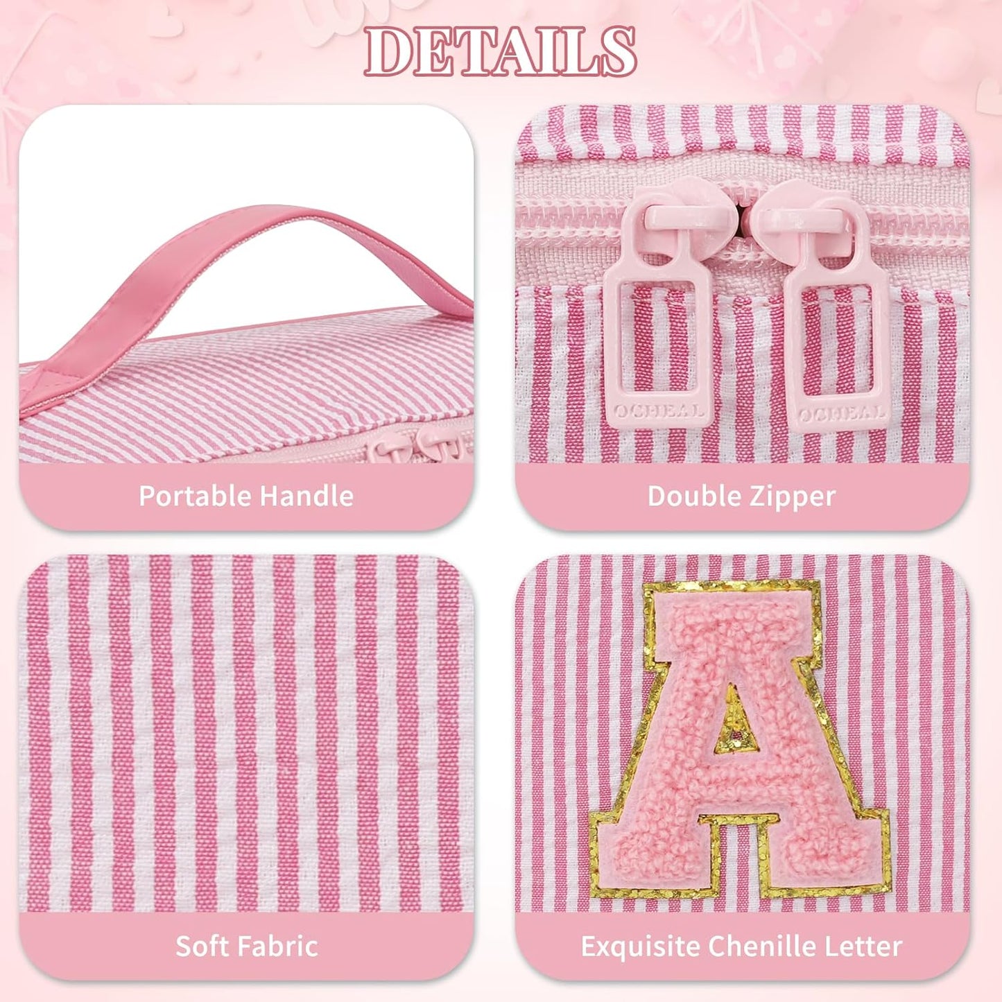 Travel Makeup Bag for Women, 2Pcs Portable Personalized Initial Makeup Organizer Bag, Open Flat Large Cosmetic Bag With Travel Essential Pouch (Pink Letter B)