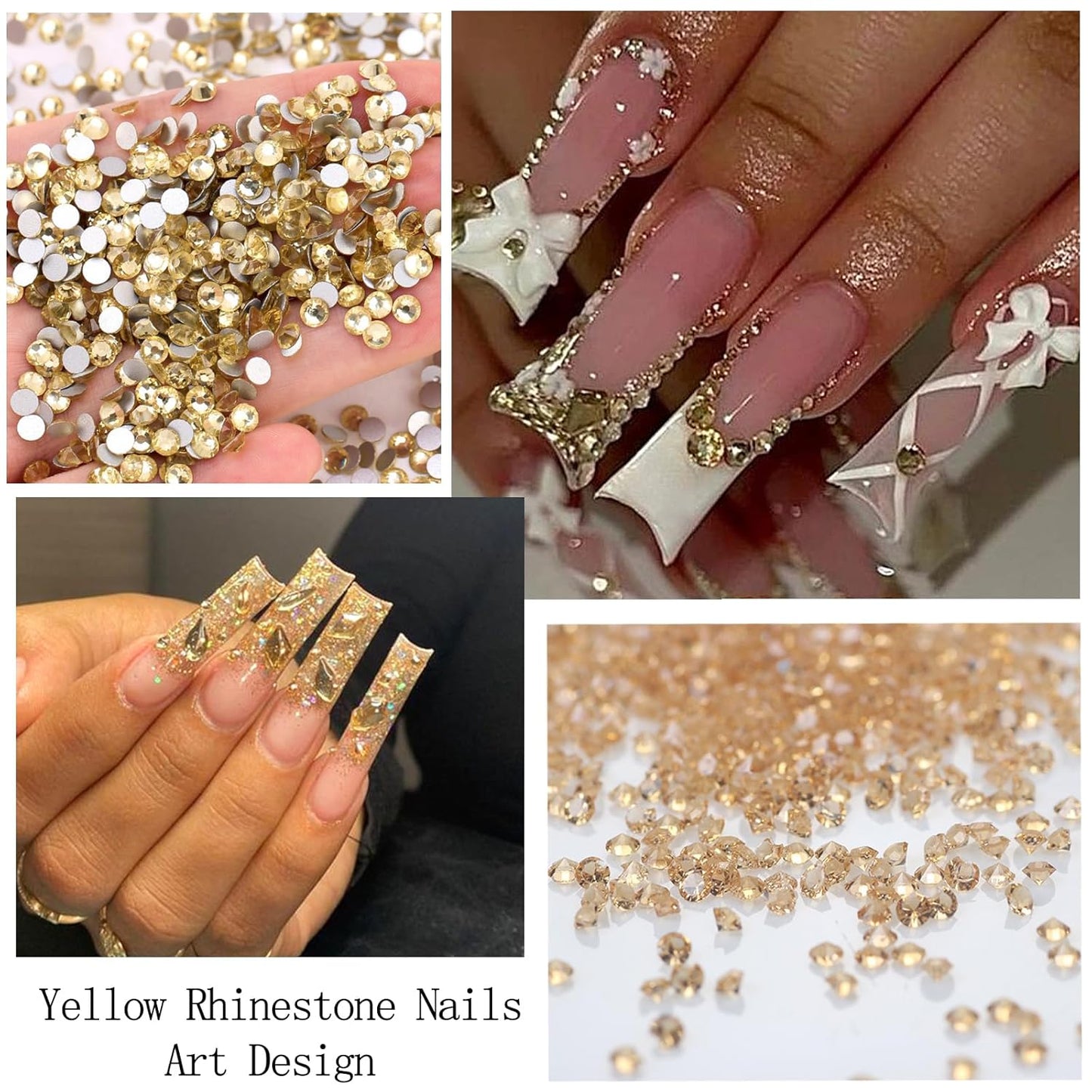 Nail Art Rhinestones with Glue Gel Flatback Nail Charms Luxurious Supplies Accessories Champagne Nails Gems Jewelry for Women Nails DIY Design Decoration,Champagne