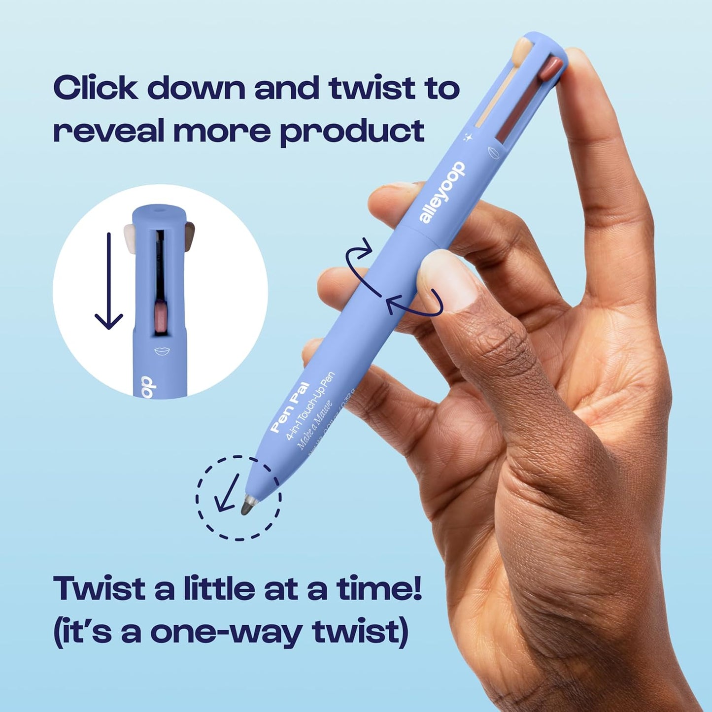 Alleyoop Pen Pal Touch-Up 4-in-1 Makeup Pen, Berry Busy (Medium - Deep) - Travel Make Up Set with Eyeliner, Brow Pencil, Highlighter & Lip Liner - High-Pigment Formula, Easy & Smooth Application