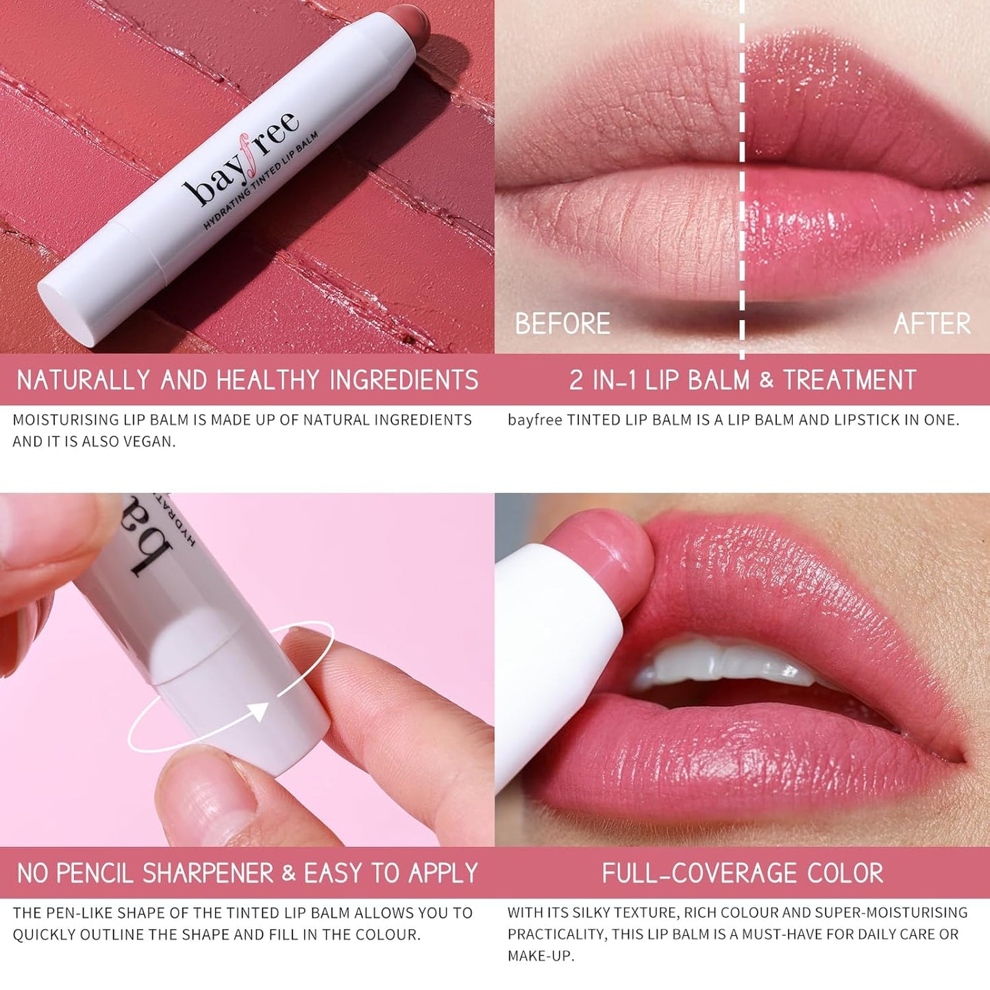 Tinted Lip Balm Plumper, Glossy, Pump Lips, Lightweight, Moisturize & Tint with Jojoba Seed Oil, Vegan Lipbalm Lip Care, Shimmer Orchid