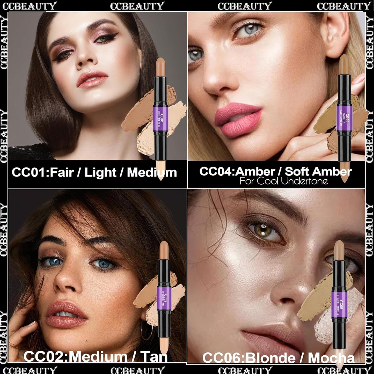 CCbeauty 2-IN-1 Matte Contour Stick Makeup,Cream Dual Highlighter Bronzer Stick, Highlighting & Contouring Kit, Highlight Concealer Sticks for Face Shaping, Long Lasting & Waterproof
