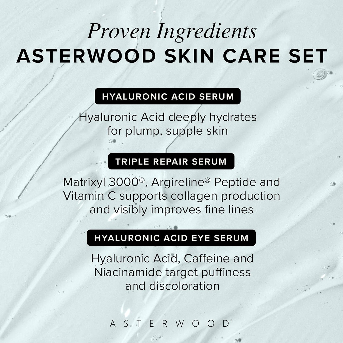 Asterwood Skin Care Set - with Hyaluronic Acid & Triple Repair Serums, Under Eye Serum - Skincare Essentials - Hydrating, Moisturzing, Anti-Aging - Fragrance-Free