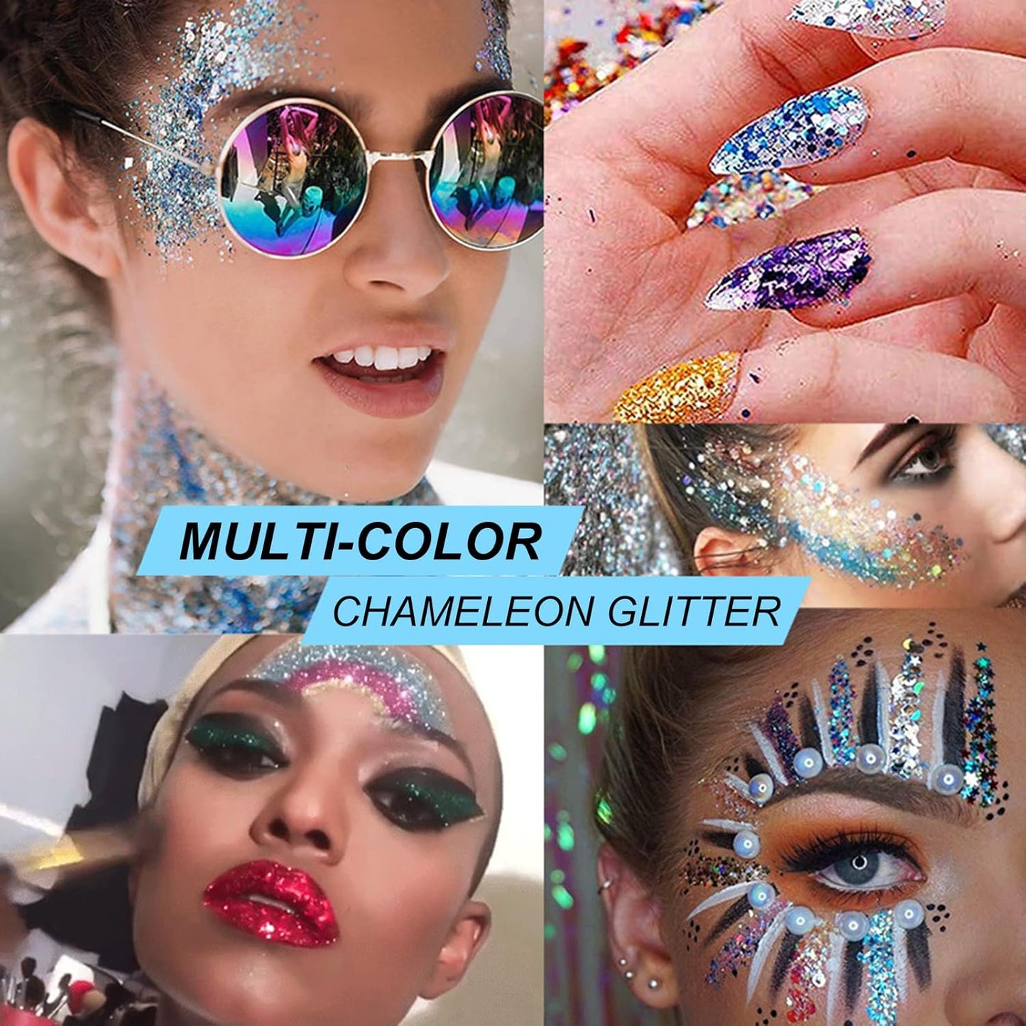 Dream Rose Color Body Glitter, Face Glitter Gel, Hair Glitter for Women Kid, Holographic Chunky Mermaid Sequin Shimmer Makeup for Halloween Party Carnival Festival Rave Accessories, 1oz