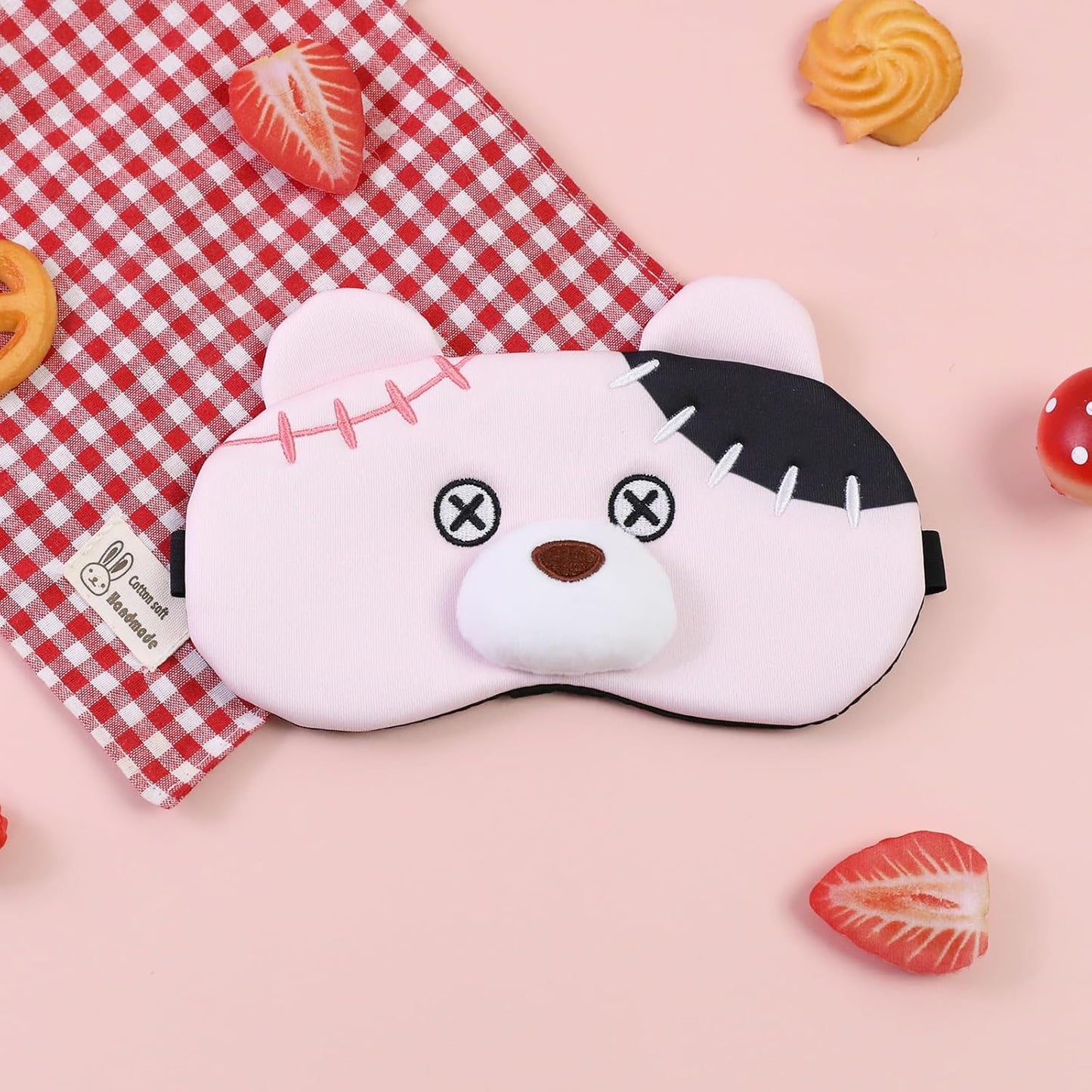 PERFECTSIGHT Sleep Eye Masks, Cute Plush Sleep Eye Cover Lightweight Adjustable Eyeshade Faux Fur Mask Cover for Women Men Kids Sleep Travel Nap, Pink Pudding Bear