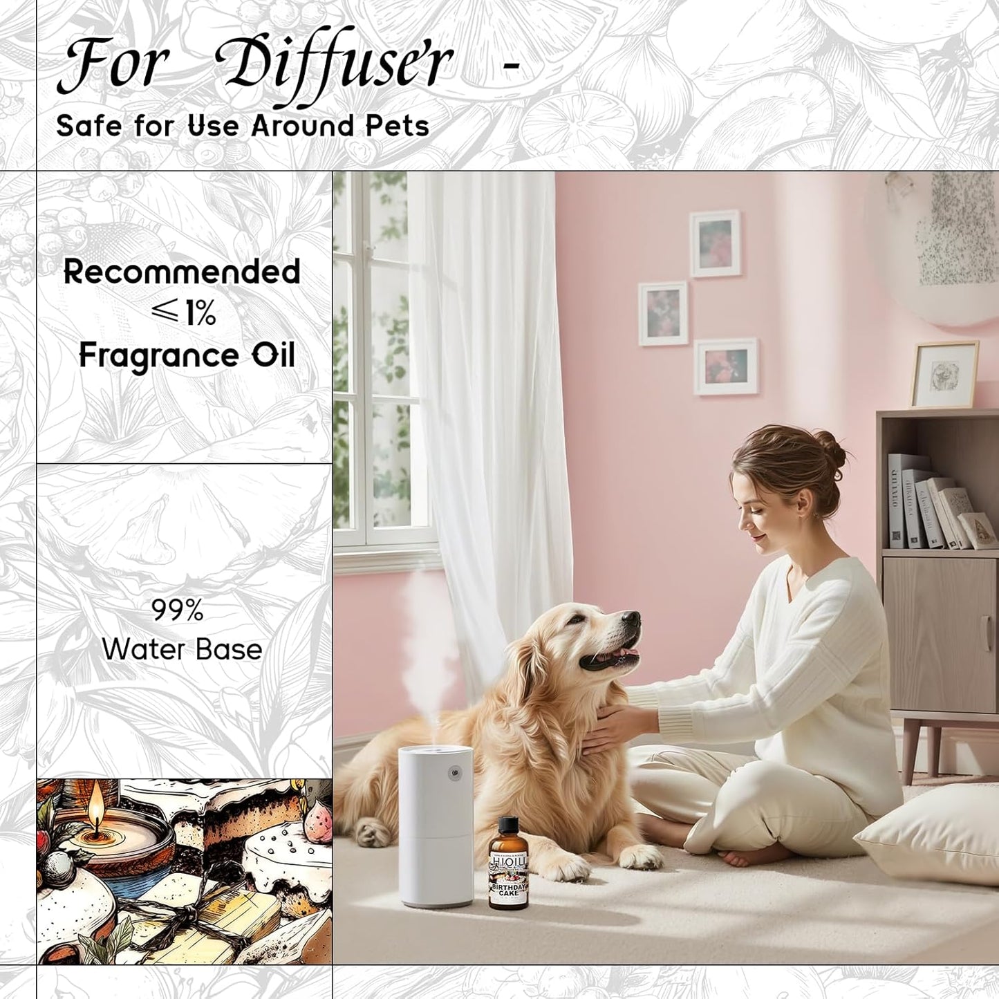 HIQILI Birthday Cake Fragrance Oil for Diffusers, Candle & Soap Making, Add to Aromatic Air Freshener Spray, Premium Grade - 1Fl Oz