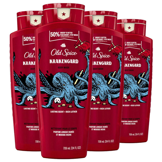 Old Spice Body Wash for Men, Krakengard, Long Lasting Lather, 24 FL OZ (Pack of 4)