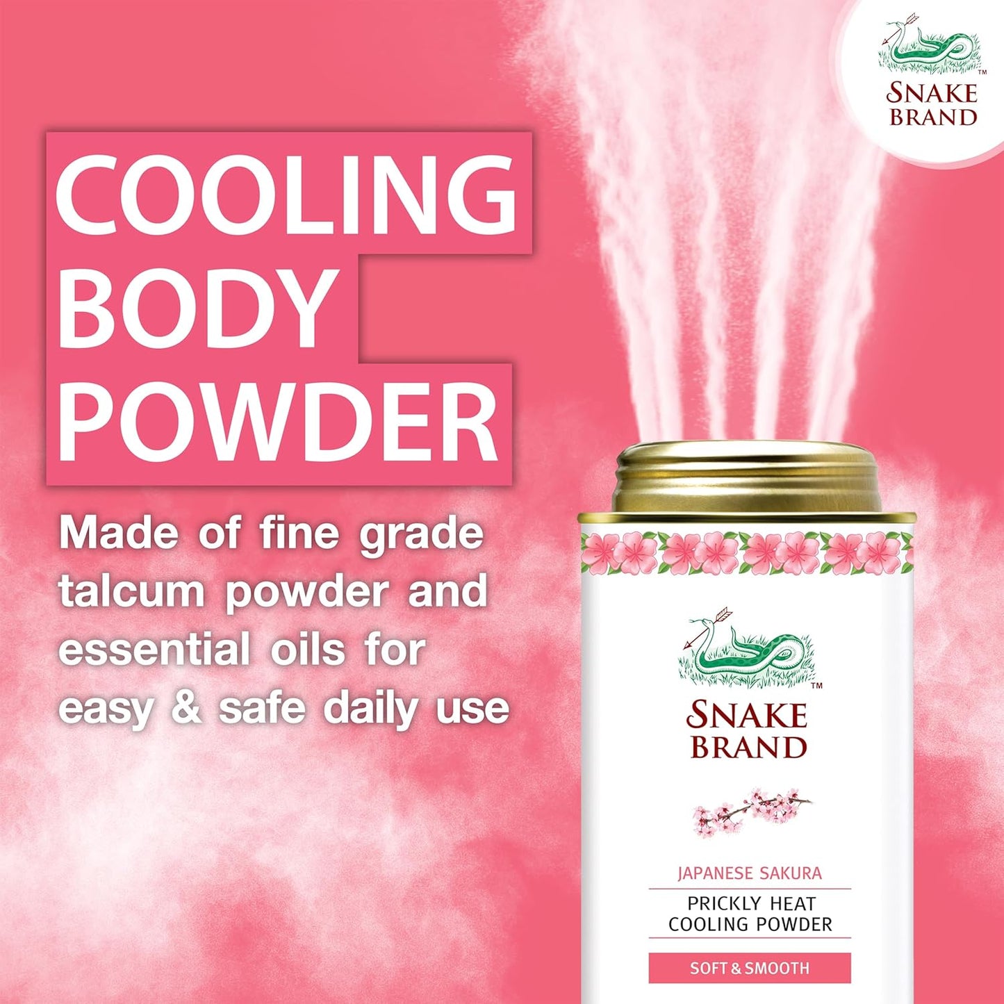 Snake Brand Prickly Heat Cooling Powder for Everyday Use - Anti-Chafing, Heat Rash Relief, Soft Sakura Scent (9.9 Oz / 280g)