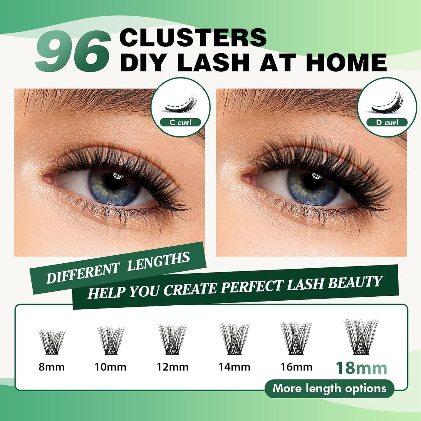 Lash Clusters 96pcs Individual Lashes Y01 D Curl 8-12MIX Cluster Lashes KEYYOU Volume Wispy Lash Extension Soft&Comfortable Easy DIY at Home(Y01,D-8-12MIX)