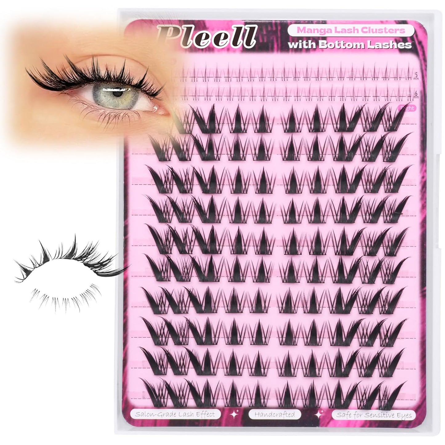 Fox Eye Lash Clusters Fairy Eyelash Clusters with Bottom Lashes Wispy Spiky Cluster Eyelash Extensions Natural C Curly Individual Lashes Manga Lash Extension Left+Right Cat Eye Lash Cluster by Pleell