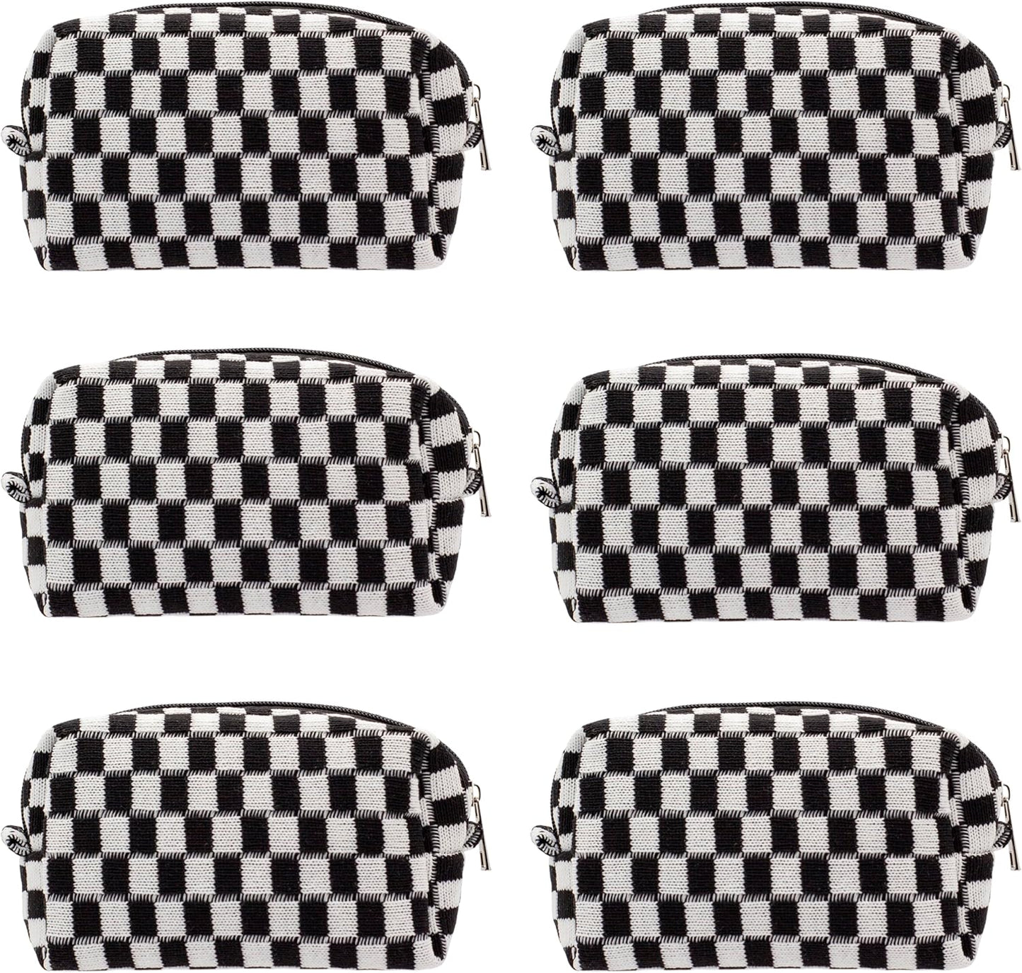 PAZIMIIK Checkered Makeup Bag for Purse Portable Zipper Make Up Pouch Small Cosmetic Case for Travel Accessories (6PCS Black)