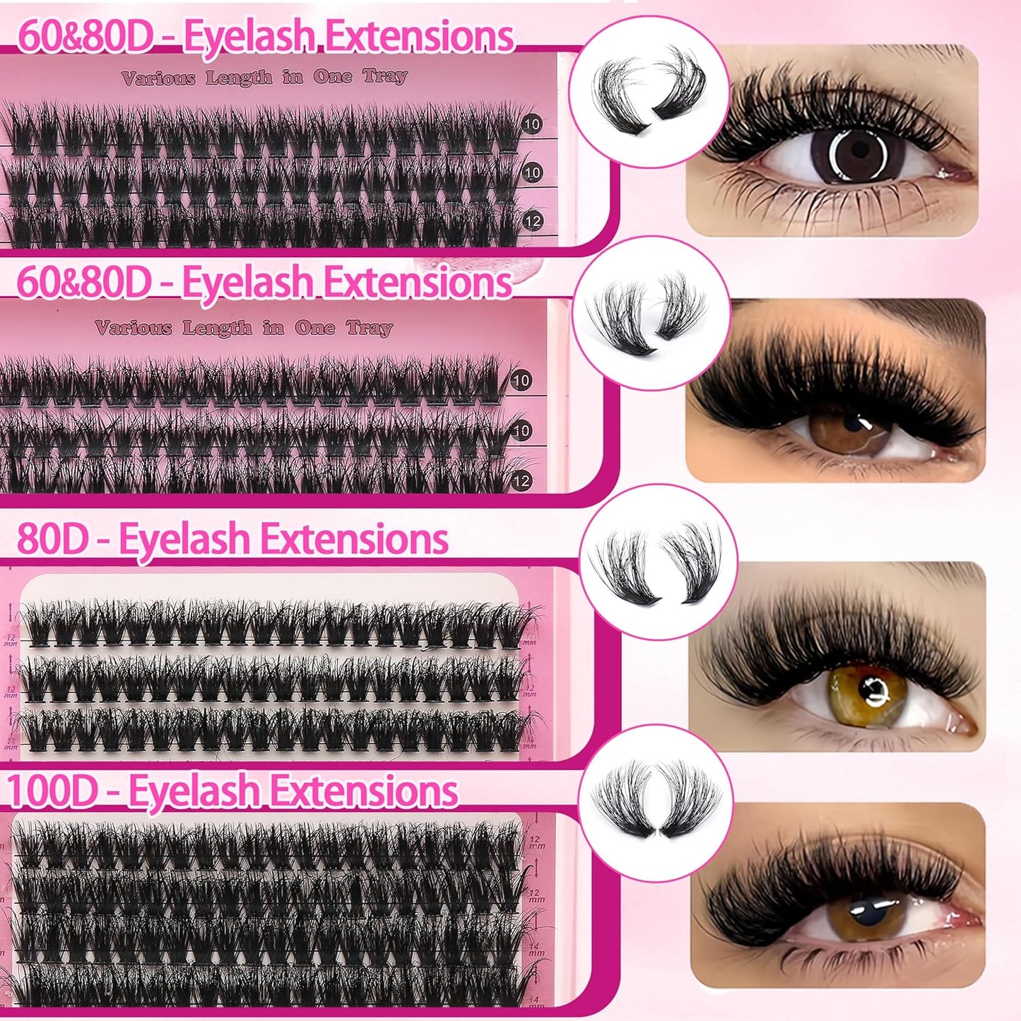 994Pcs Bulk Packs Lashes Clusters Kit Volume False Eyelash Extensions D Curl Wispy Individual Fake Eyelashes, Volume Studio Effect, Wholesale Large Pack with Glue&Seal|Tweezers|Removers|Cleanser