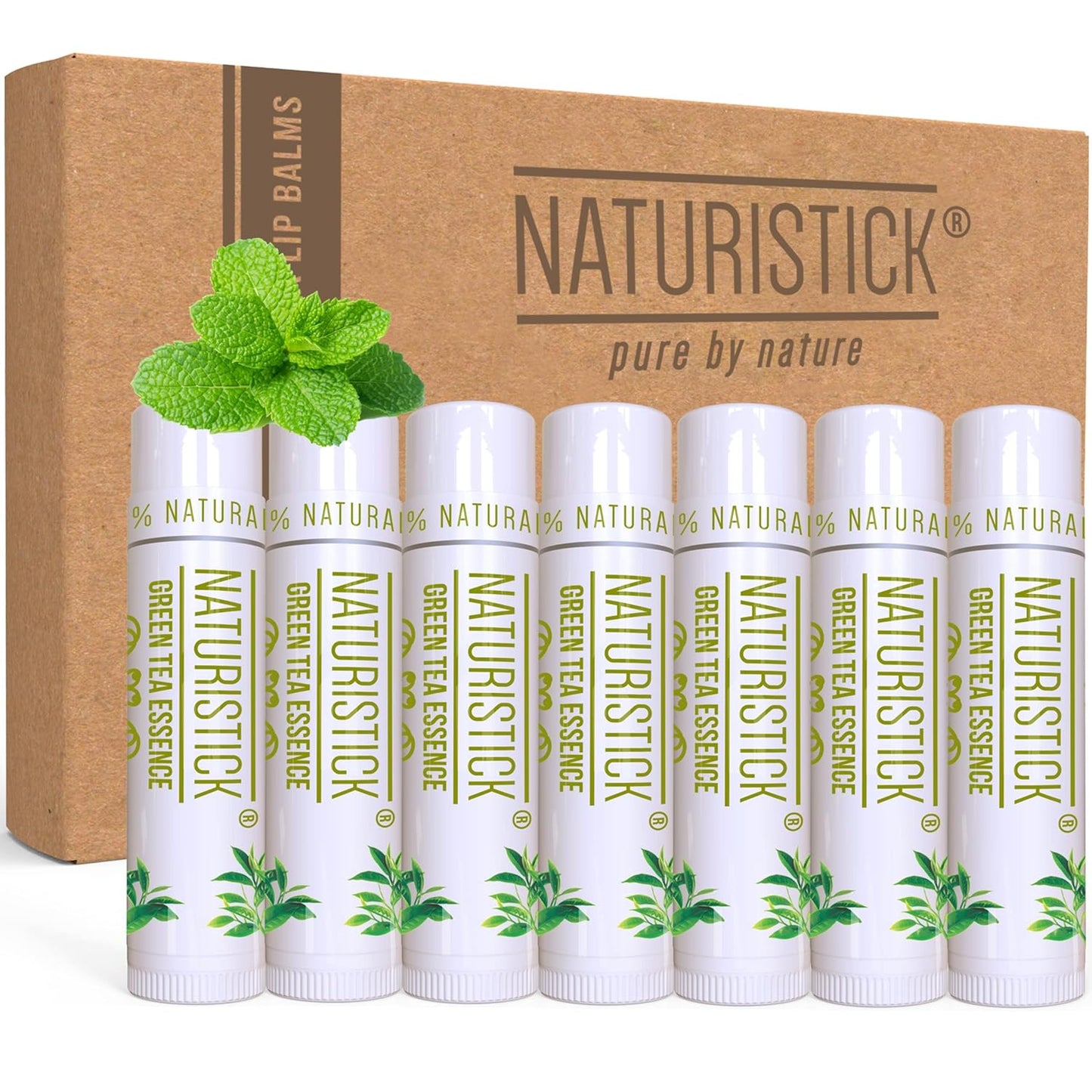 Naturistick Premium Beeswax Lip Balm for Dry, Chapped Lips | 100% Natural Lip Care | Coconut Oil, Shea Butter, Aloe Vera | Moisturizing, Chemical-Free Chapstick | 7 Pack Green Tea Scent | Made in USA