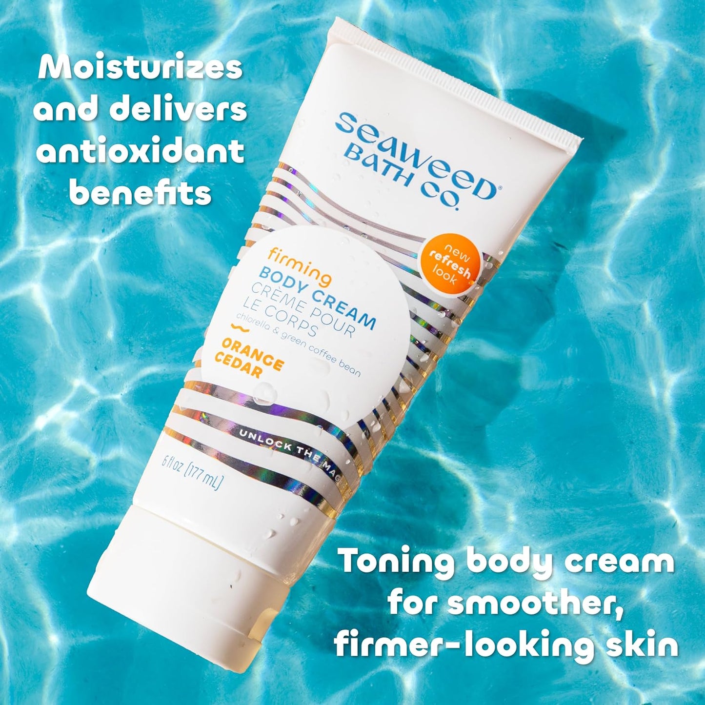 Seaweed Bath Co. Firming Body Cream, Orange Cedar Scent, 6 Ounce, Skin Toning Hand & Body Lotion Moisturizer for Dry Skin, with Sustainably Harvested Seaweed, Chlorella, Green Coffee Bean