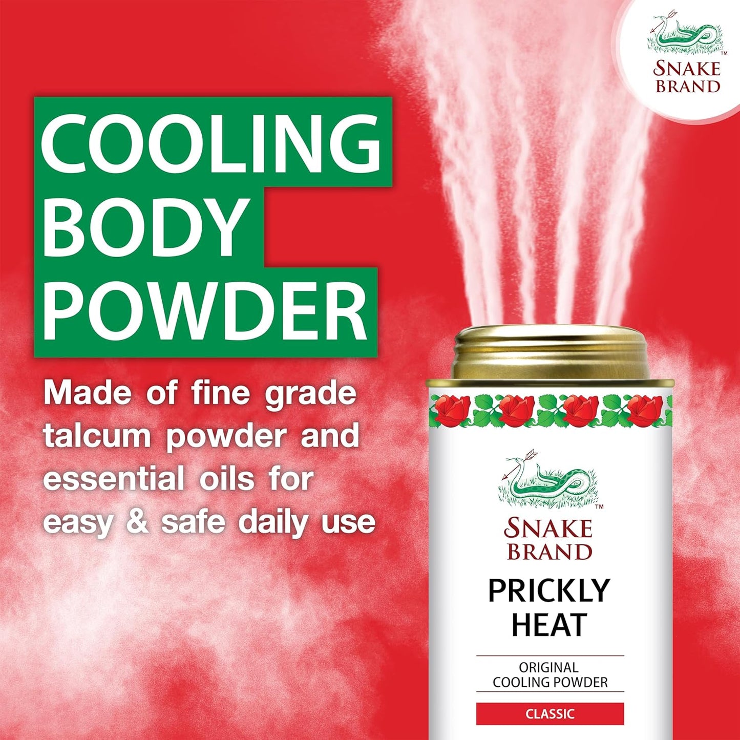 Snake Brand Prickly Heat Cooling Powder for Everyday Use - Anti-Chafing, Heat Rash Relief, Classic Original Scent (9.9 Oz / 280g)