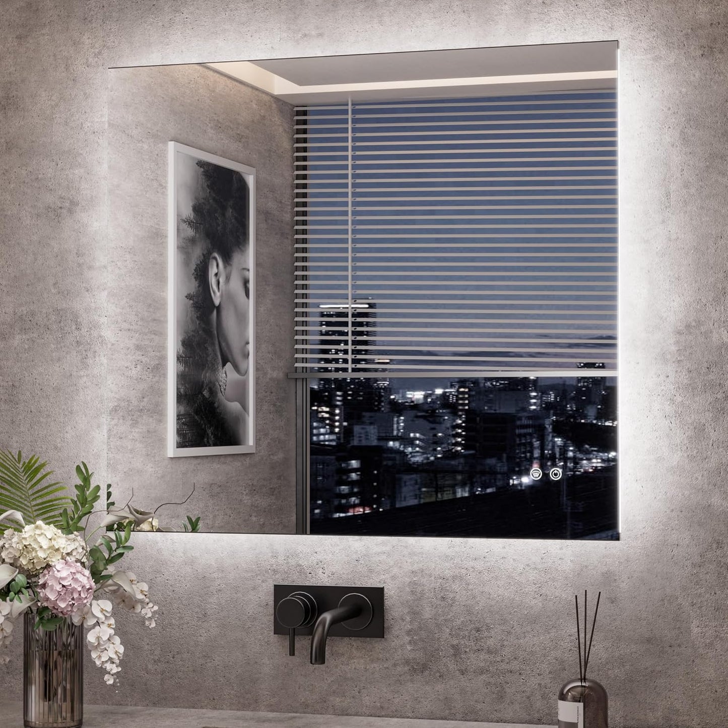 TETOTE 42 x 36 Inch LED Mirror Backlit Bathroom,Anti-Fog Mirror with Light,Dimmable,CRI90+,IP54 Water Proof,Wall Mounted Vanity Lighted,Horizontal/Vertical