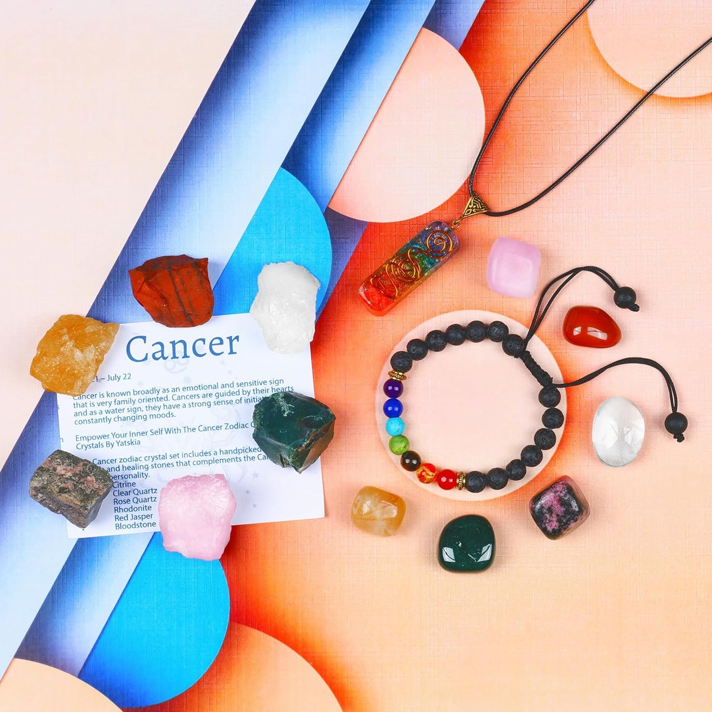 NARIBABU Cancer Zodiac - Zodiac Healing Gifts - Cancer Chakra Crystals - Zodiac Sign Gemstones Set - Cancer Healing Crystals Set - Cancer Crystals Gift Set