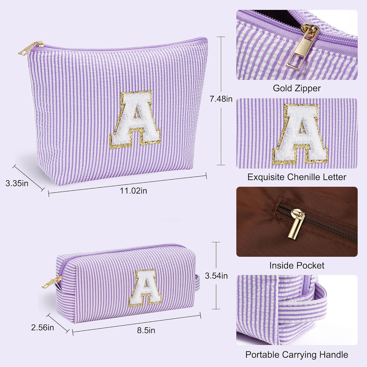 YOOLIFE Birthday Gifts for Kids - Personalized Monogram Makeup Bag Cosmetic Bag Travel Toiletry Bag | Makeup Bag for Girls Teen Girl Friend Sister Wife Girlfriend Daughter Gifts Purple A