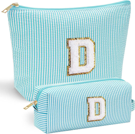 YOOLIFE Travel Makeup Bag for Girls, Initial Makeup Bag | Small Makeup Bag | Teen Girl Gifts for Teenage Girls | Birthday Gifts for Girls | Travel Gifts for Girls | Travel Makeup Bag Organizer - D