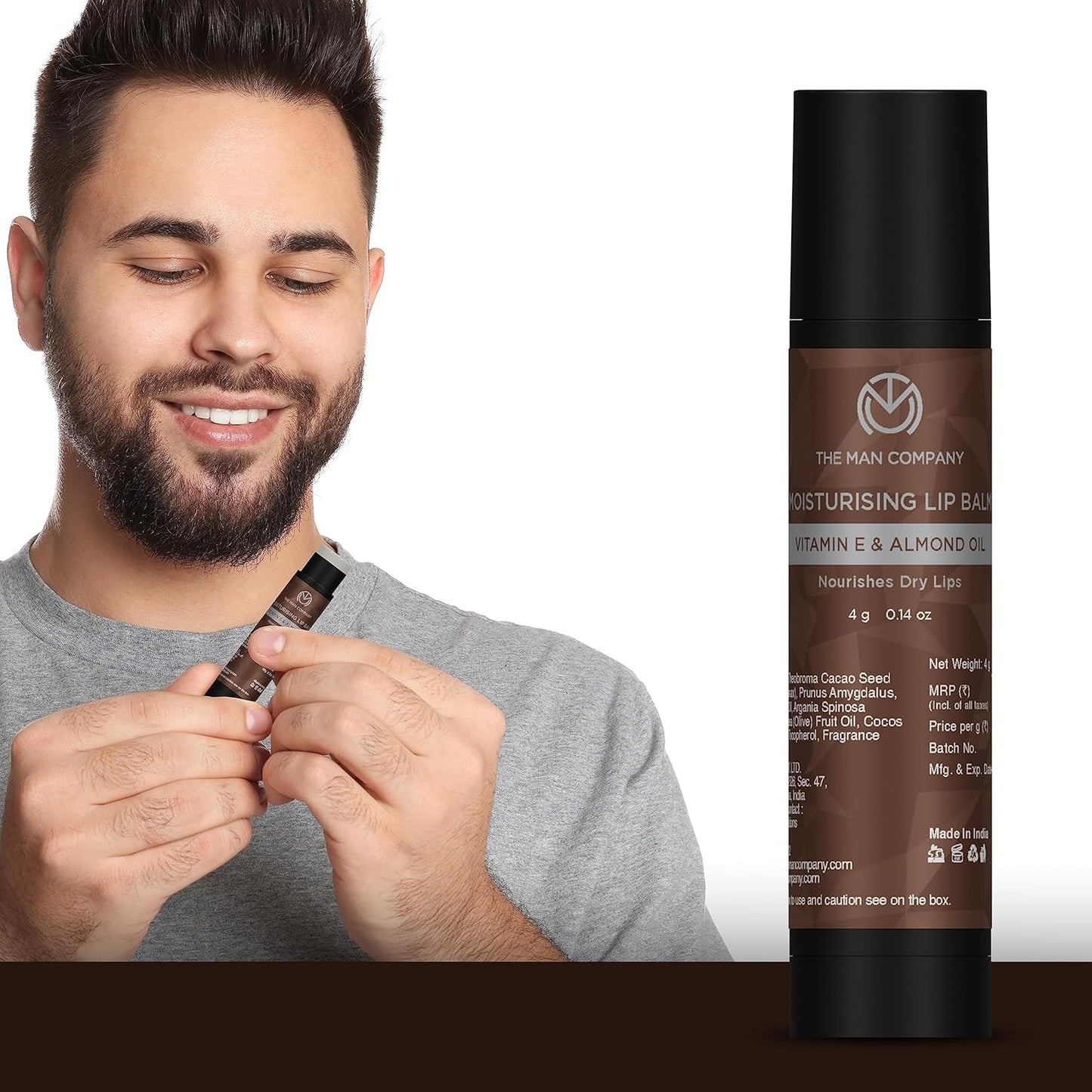 The Man Company Nourishing Lip Balm with Vitamin E, Almond & Olive Oil | Soft, Supple, Moisturizes | Free from Dry/Chapped Lips - 4gm