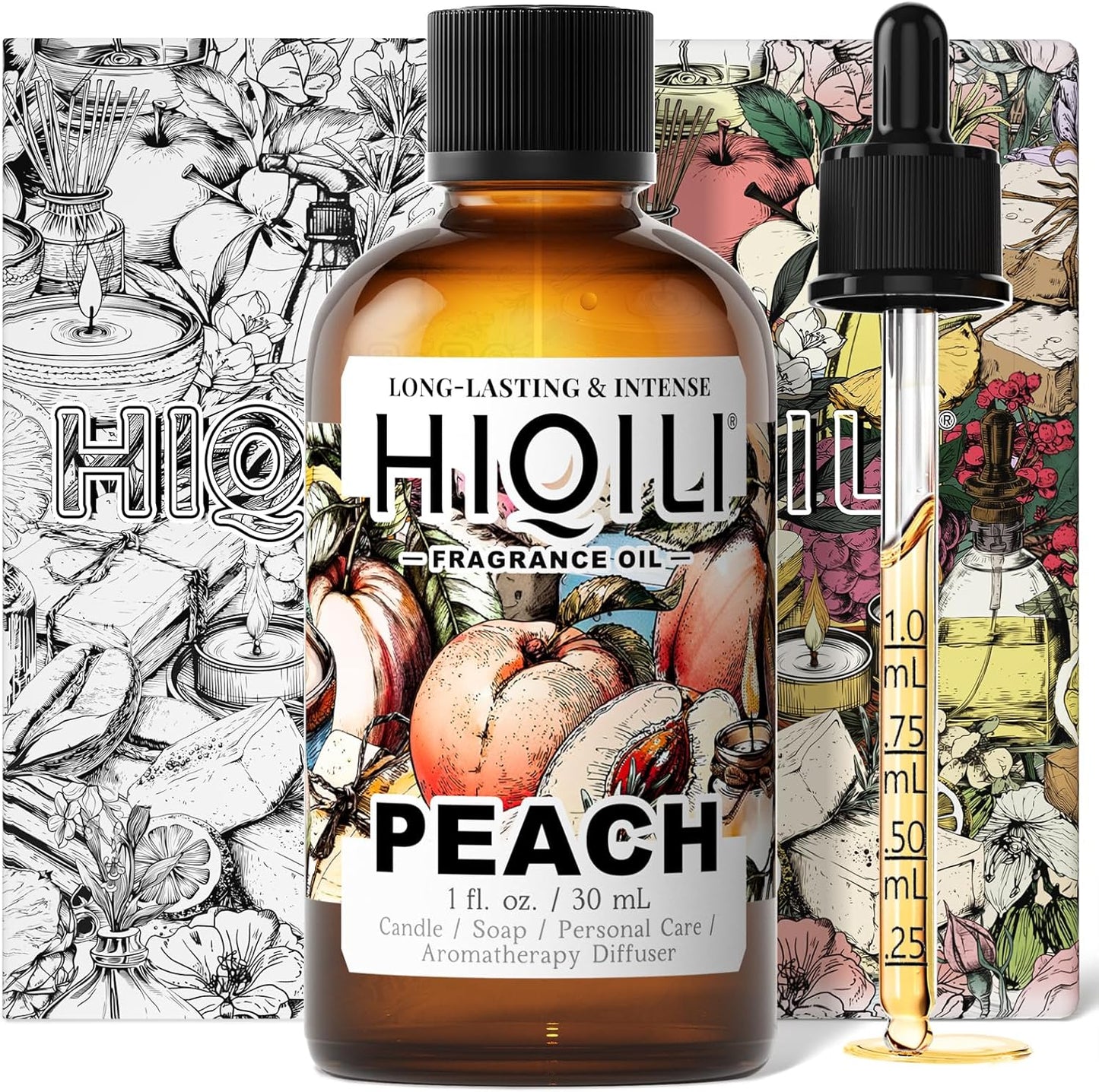 HIQILI Peach Fragrance Oil for Home Diffuser, DIY Candle, Linen & Room Freshener Spray Making, Juicy Fruit Scents - 1 Fl Oz