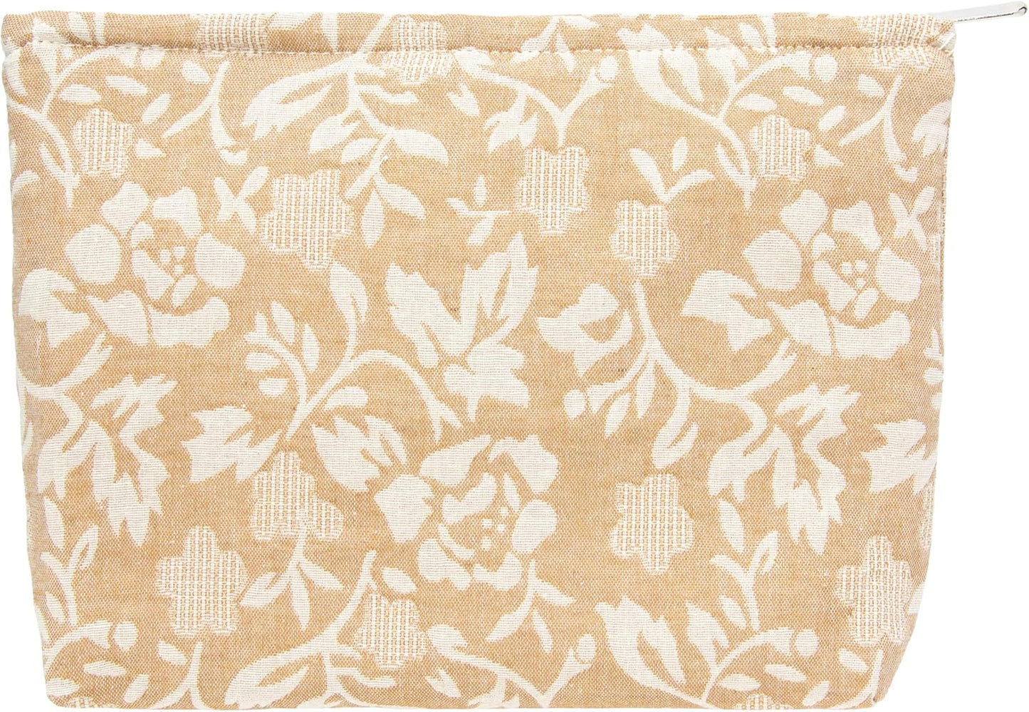 PAZIMIIK Makeup Bag Large Cotton Zipper Pouch for Purse Travel Canvas Make Up Organizer for Women Cosmetic,Rose Linen