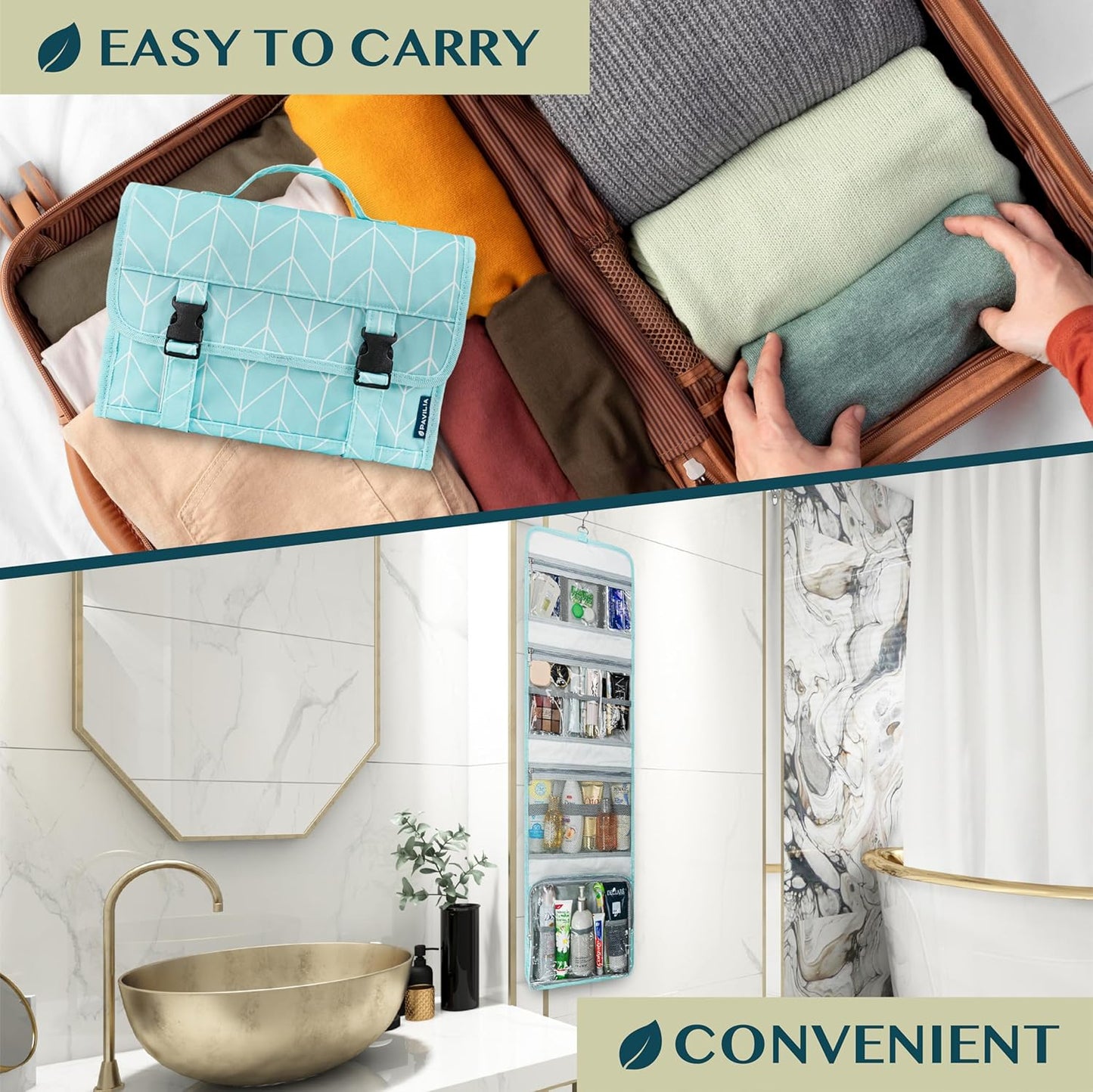 PAVILIA Travel Hanging Toiletry Bag for Women Men, Large Capacity Makeup Bag Kit, Waterproof Cosmetic Storage Organizer Case for Bathroom Shower