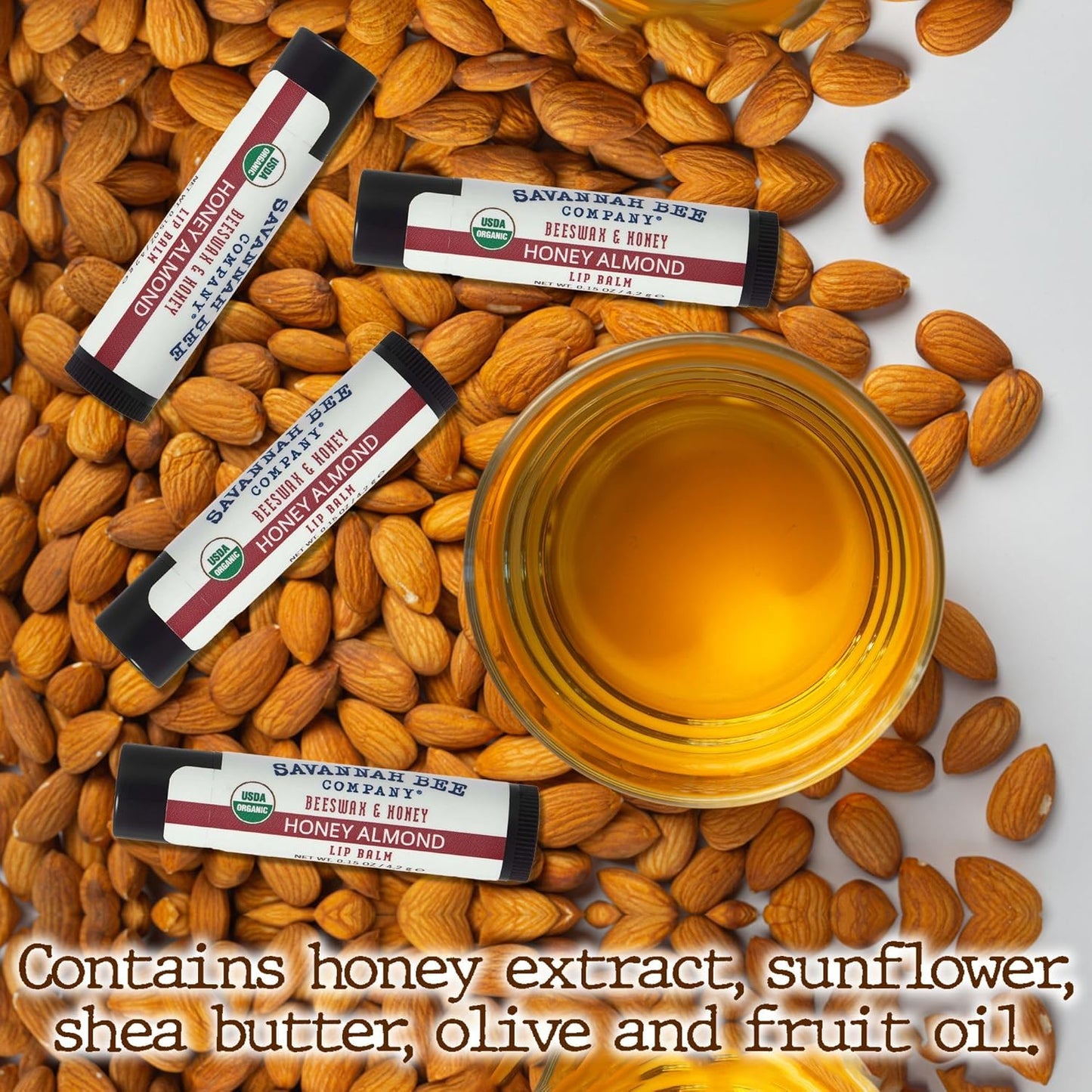 Savannah Bee Lip Balm Hanger 0.15 oz - Invigorating Mint Flavor - Natural Ingredients for Supple, Soft Lips - Convenient Hanger Design (.15 Oz, Honey Almond)