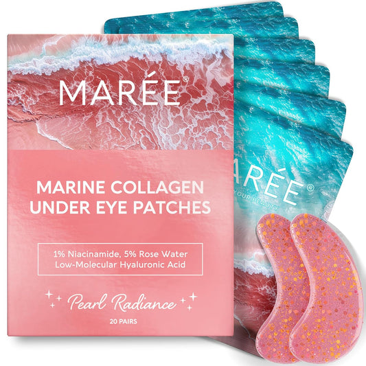 MAREE Pink Eye Gels - Marine Collagen Under Eye Patches for Puffy Eyes and Dark Circles - Undereye Mask Patches for Women - Hydrating Gel Eye Masks with Rose Water - Parches Para Ojeras Gel Pads