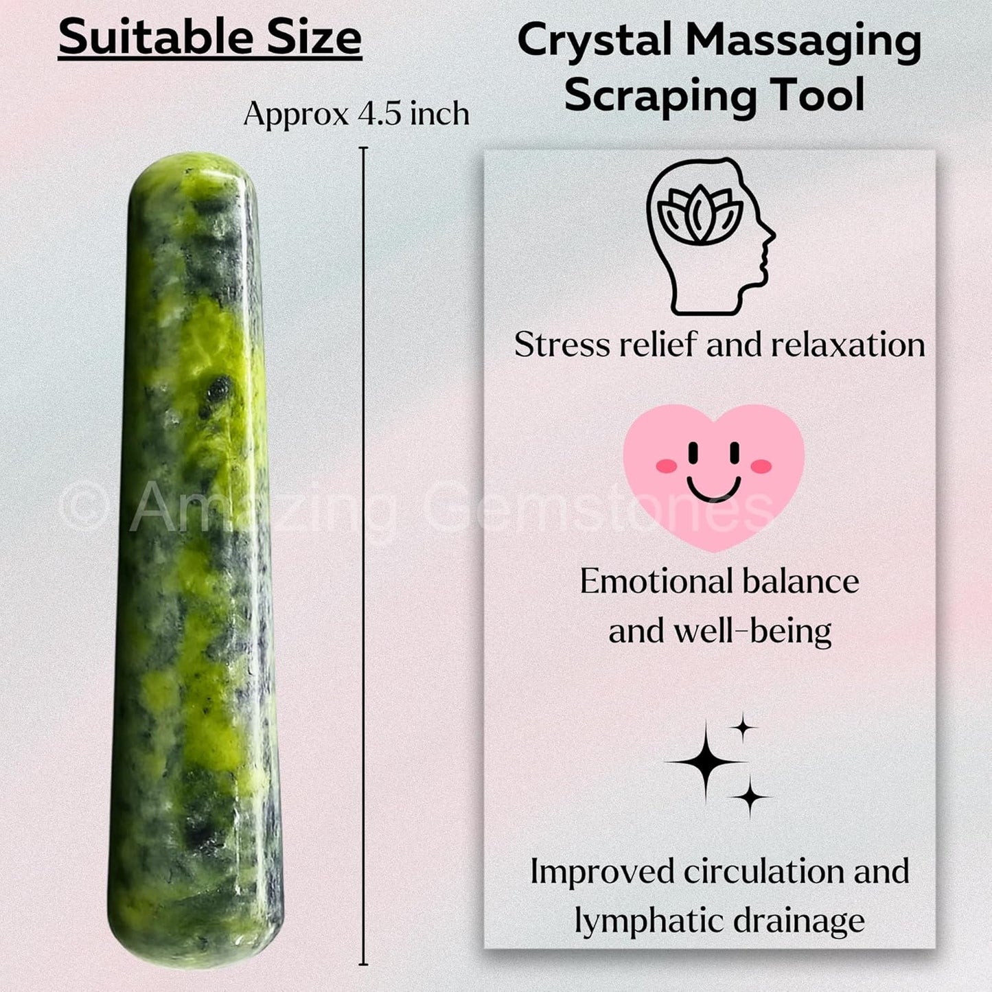 Amazing Gemstone Green Jade Crystal Wand Massage Stick - Pelvic Wand Gua Sha for Adults - Crystals and Healing Stones Massage Wands for Adults Gifts (Smooth)