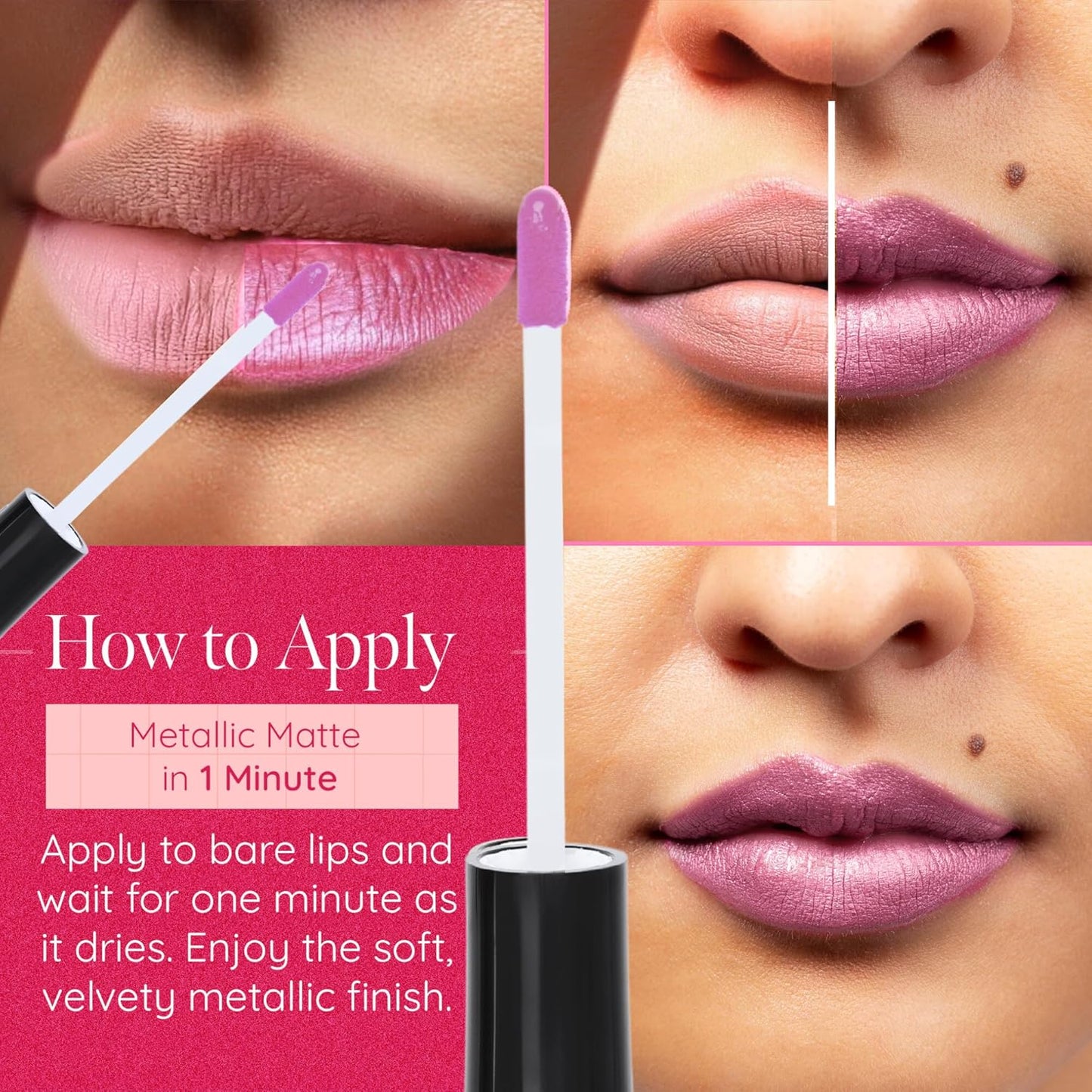 Aromi Metallic Liquid Lipstick | Long-Lasting, Light Pink Lip Color with Shimmery Finish, Vegan & Cruelty-free, Waterproof (Cotton Candy)