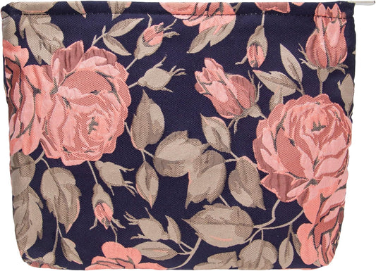 PAZIMIIK Makeup Bag Large Cotton Zipper Pouch for Purse Travel Canvas Make Up Organizer for Women Cosmetic,Rose Black Blue