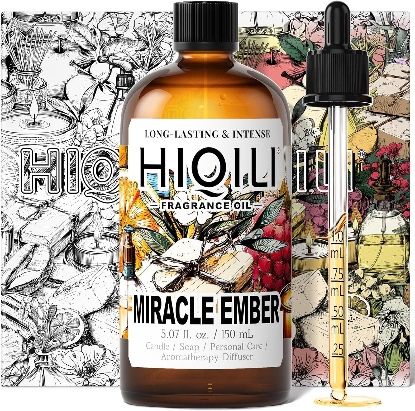 HIQILI Miracle Ember Fragrance Oil for Candle & Soap Making, Inspired by L.acome Mira-cle, Luxury Aroma for Room Air Freshener, Add to Essential Oil Diffuser - 5.07 Fl Oz