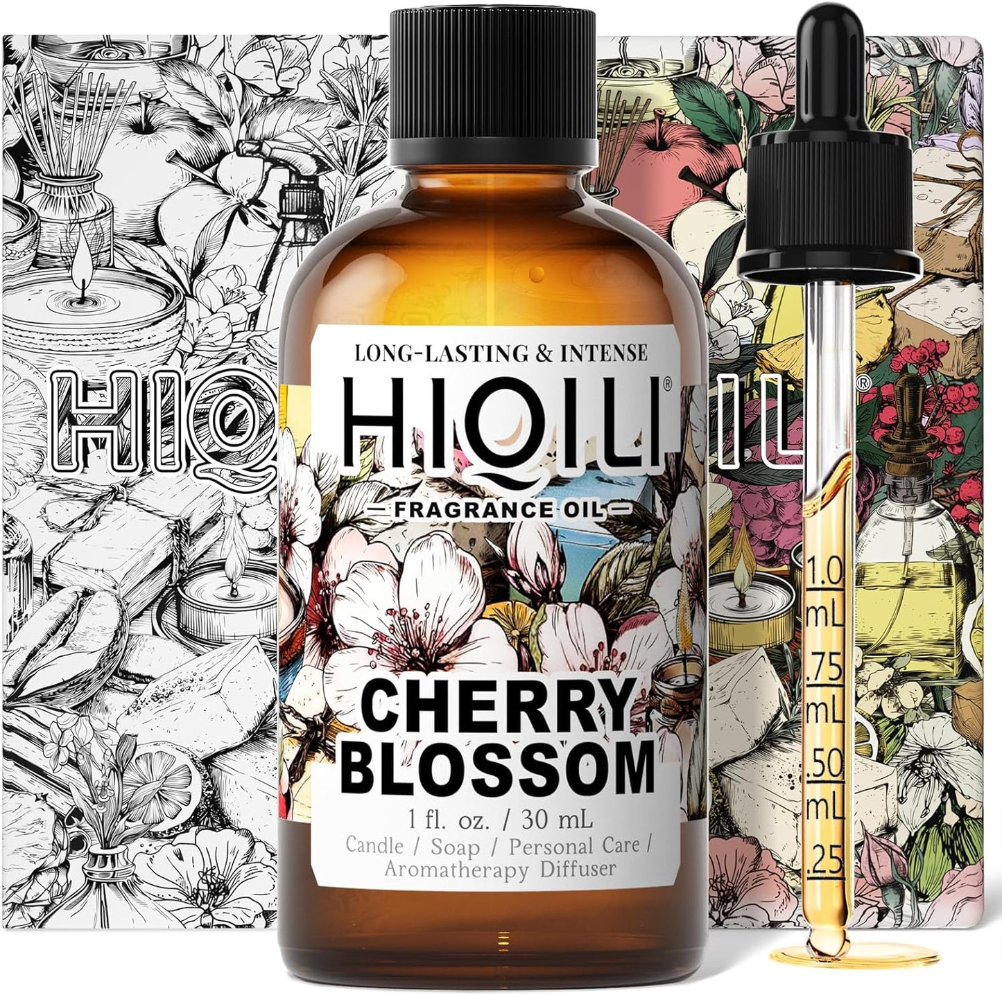 HIQILI Cherry Blossom Fragrance Oil, Floral Perfume Oil, Candle Scents for Candle Making, for Diffuser & Fresh Spray, Long-Lasting Scent - 1 Fl Oz