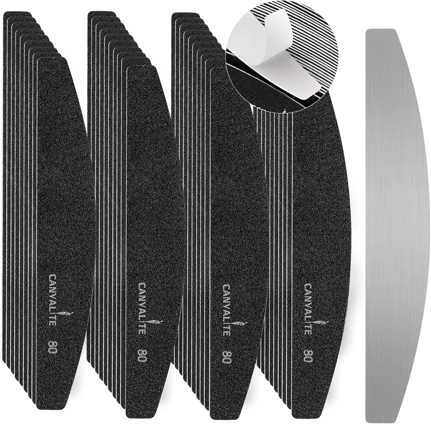 Canvalite 40 PCS Nail File Reusable Peel and Stick Nail Files Replaceable Emery Boards Nail File for Acrylic Nails Professional 80 Grit Fingernail Files for DIY Salon Use