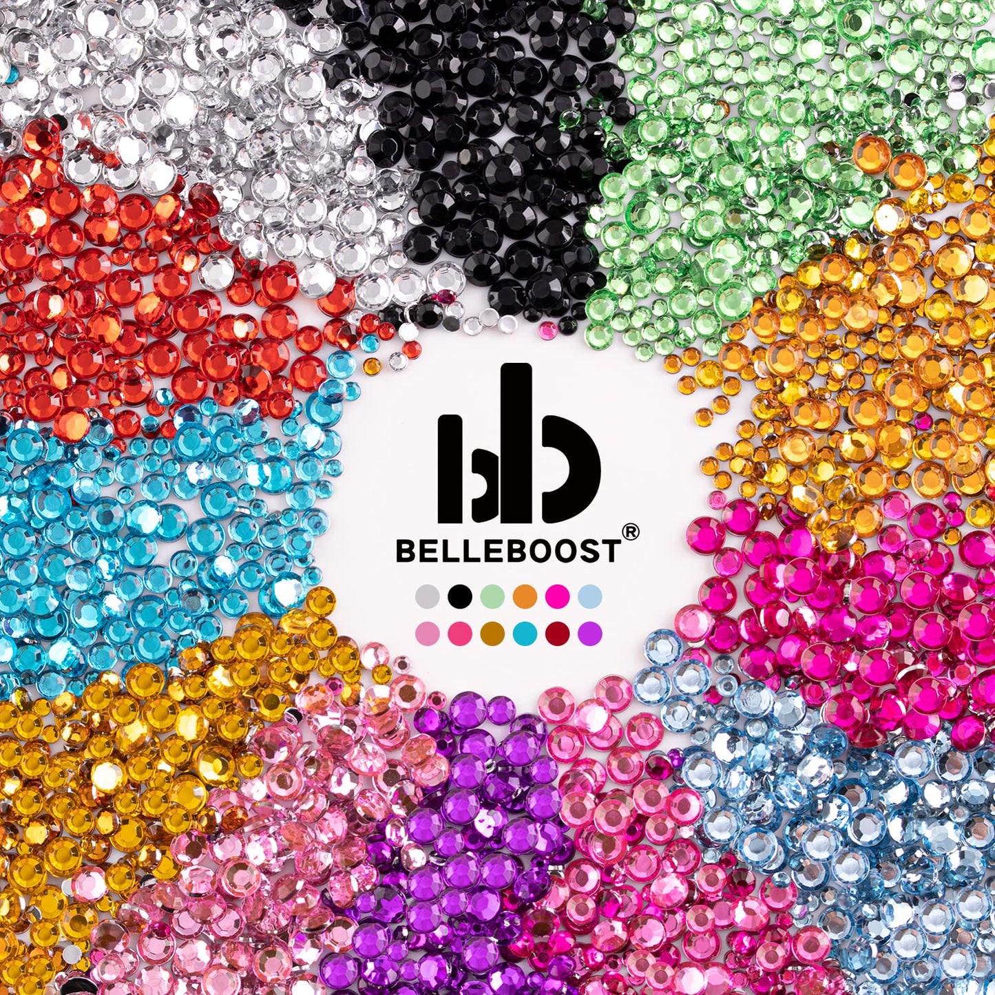Two Packs of Flatback Rhinestones 4520 Pcs Crystal, Colorful Rhinestones for Nails, Multicolored+ AB+Transparent White Gems with Picker Tools for Bedazzling Nail Crafting Face Makeup